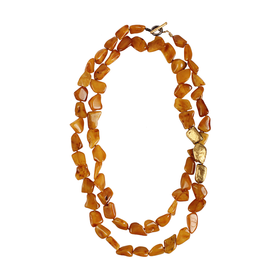 YOSSI HARARI-Amber Wrap Necklace with Three Gold and Gilver Beads-GILVER