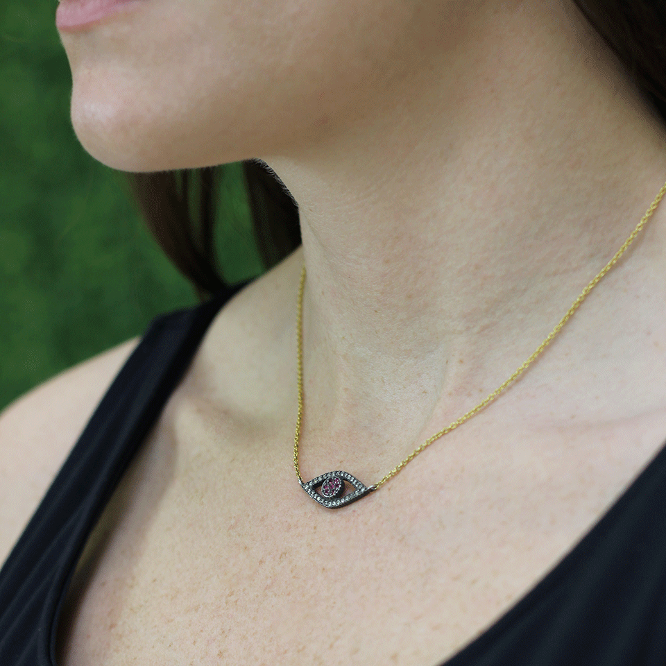 YOSSI HARARI-Lilah Evil Eye Ruby Necklace-GILVER