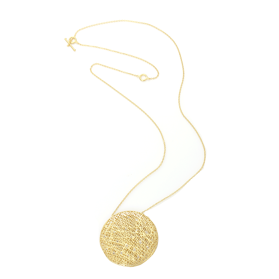 YOSSI HARARI-Large Round Lace Pendant Necklace-YELLOW GOLD