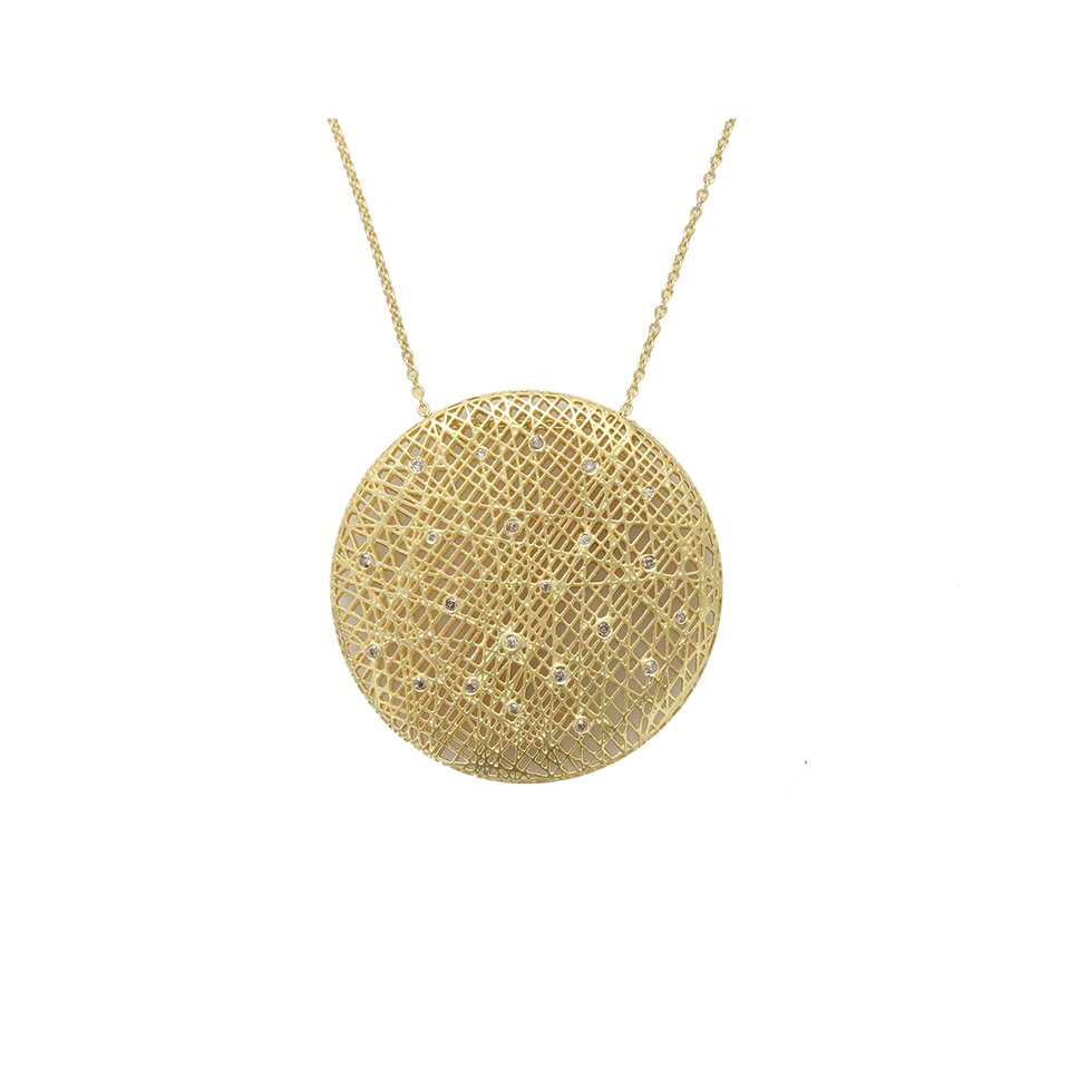 YOSSI HARARI-Large Round Lace Pendant Necklace-YELLOW GOLD