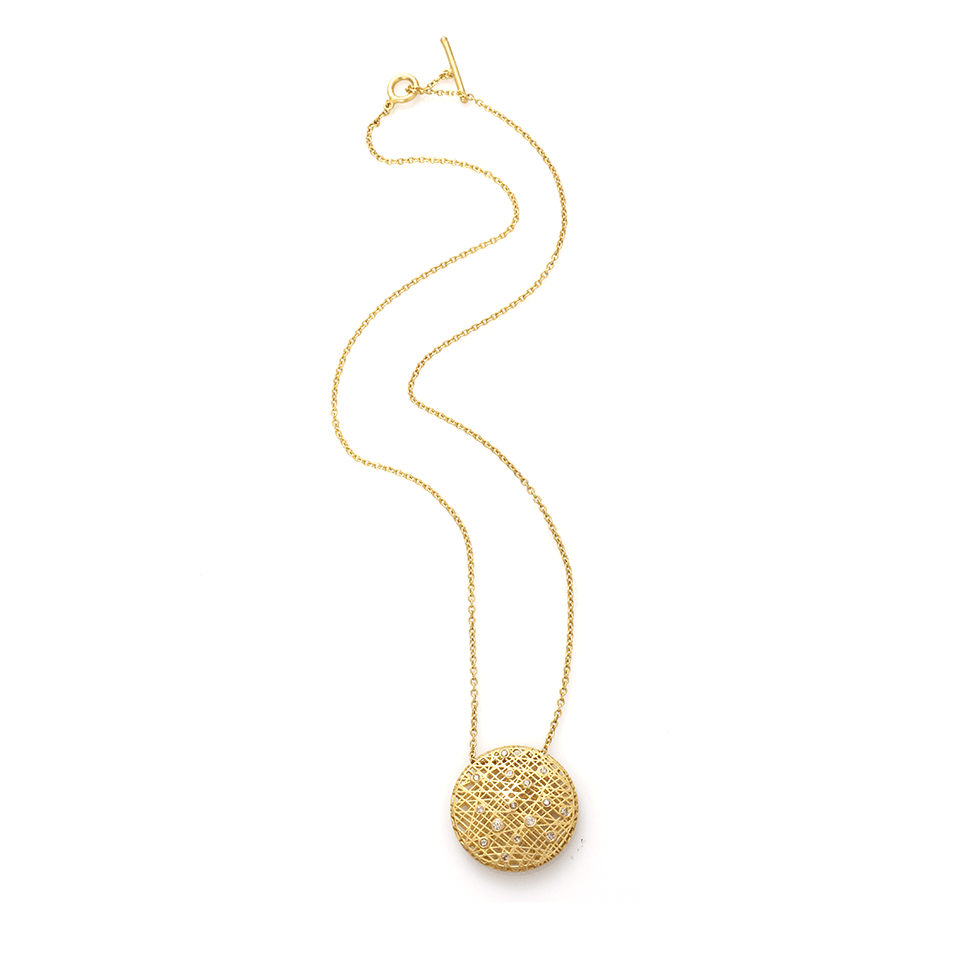 YOSSI HARARI-Medium Round Lace Pendant Necklace-YELLOW GOLD