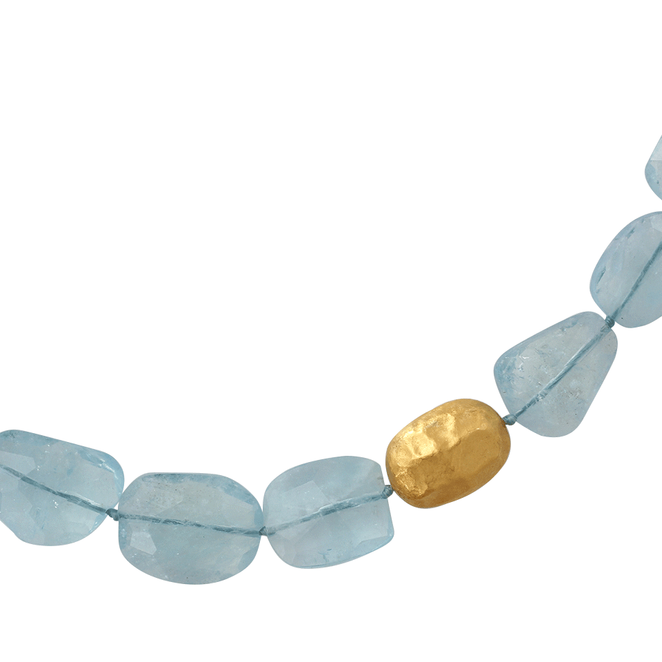 YOSSI HARARI-Roxanne Aquamarine Bead Necklace-YELLOW GOLD