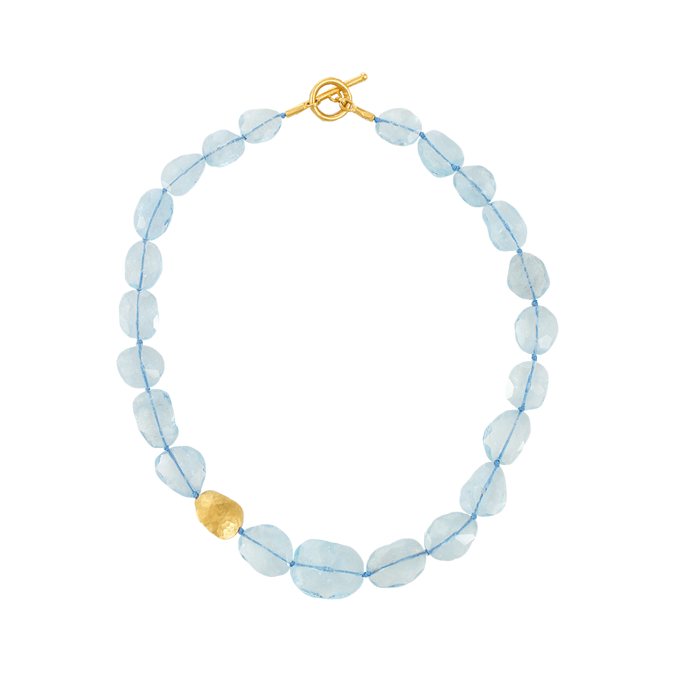 YOSSI HARARI-Roxanne Aquamarine Bead Necklace-YELLOW GOLD
