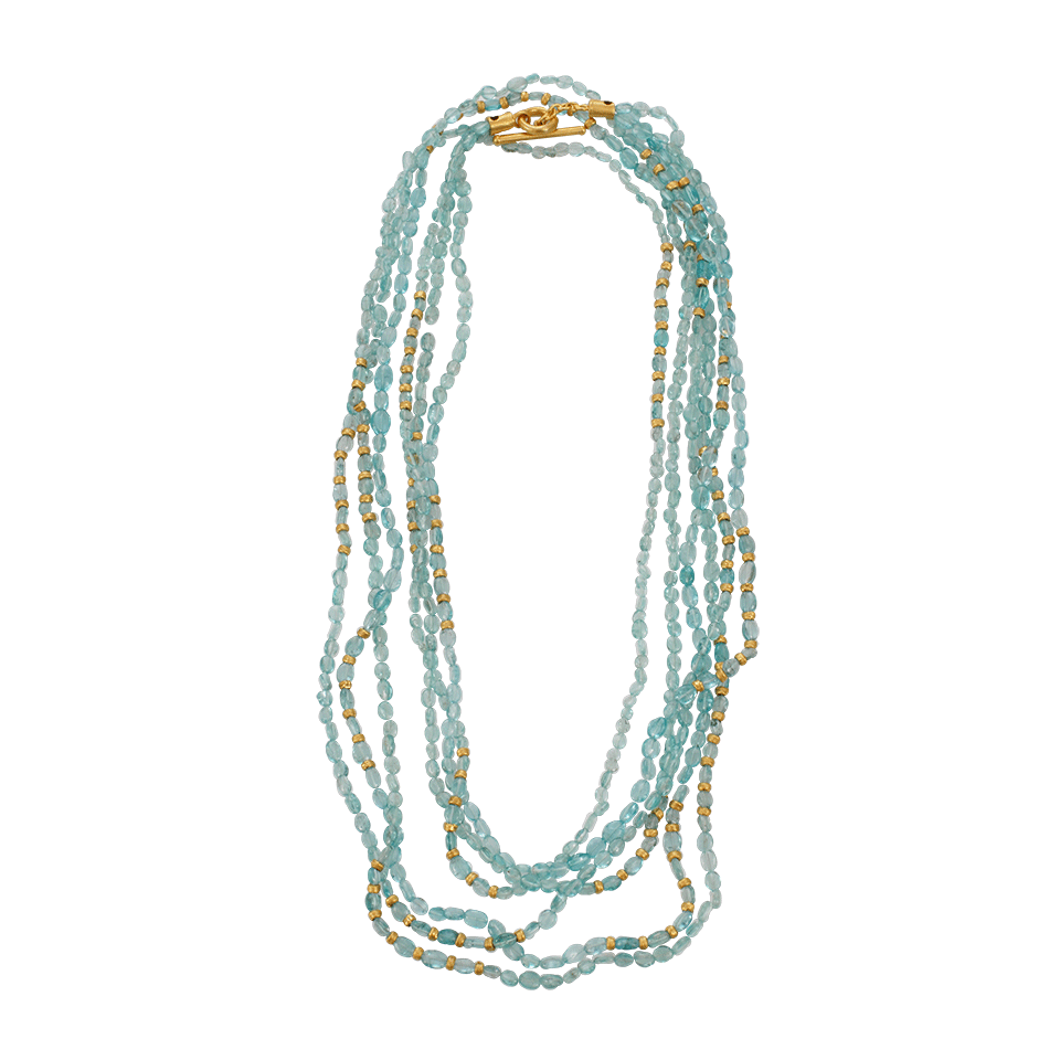 YOSSI HARARI-Tribe Wrap Aquamarine Beads Necklace-YELLOW GOLD