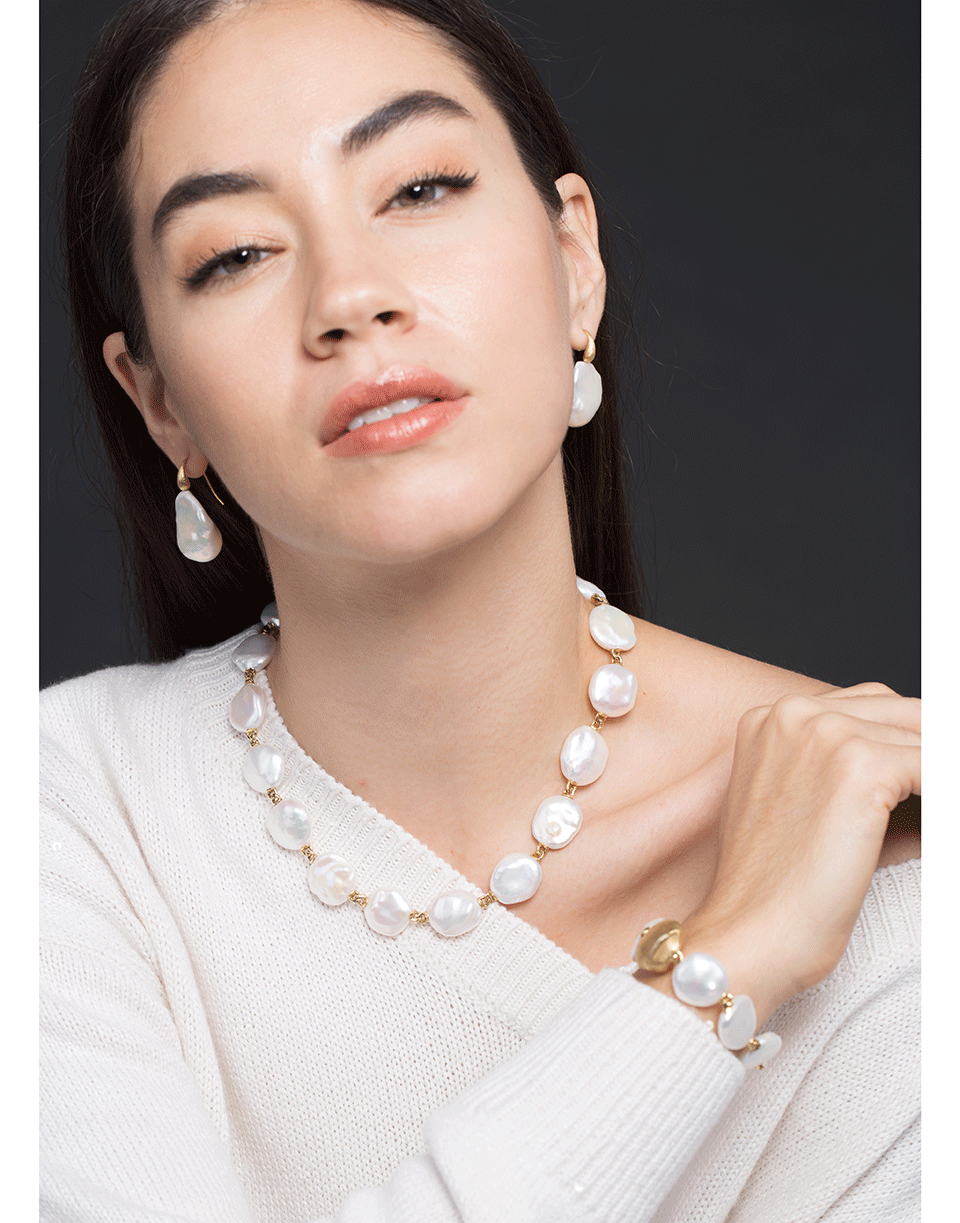 YVEL-White Keshi Fresh Water Pearl Bracelet-YLW GOLD