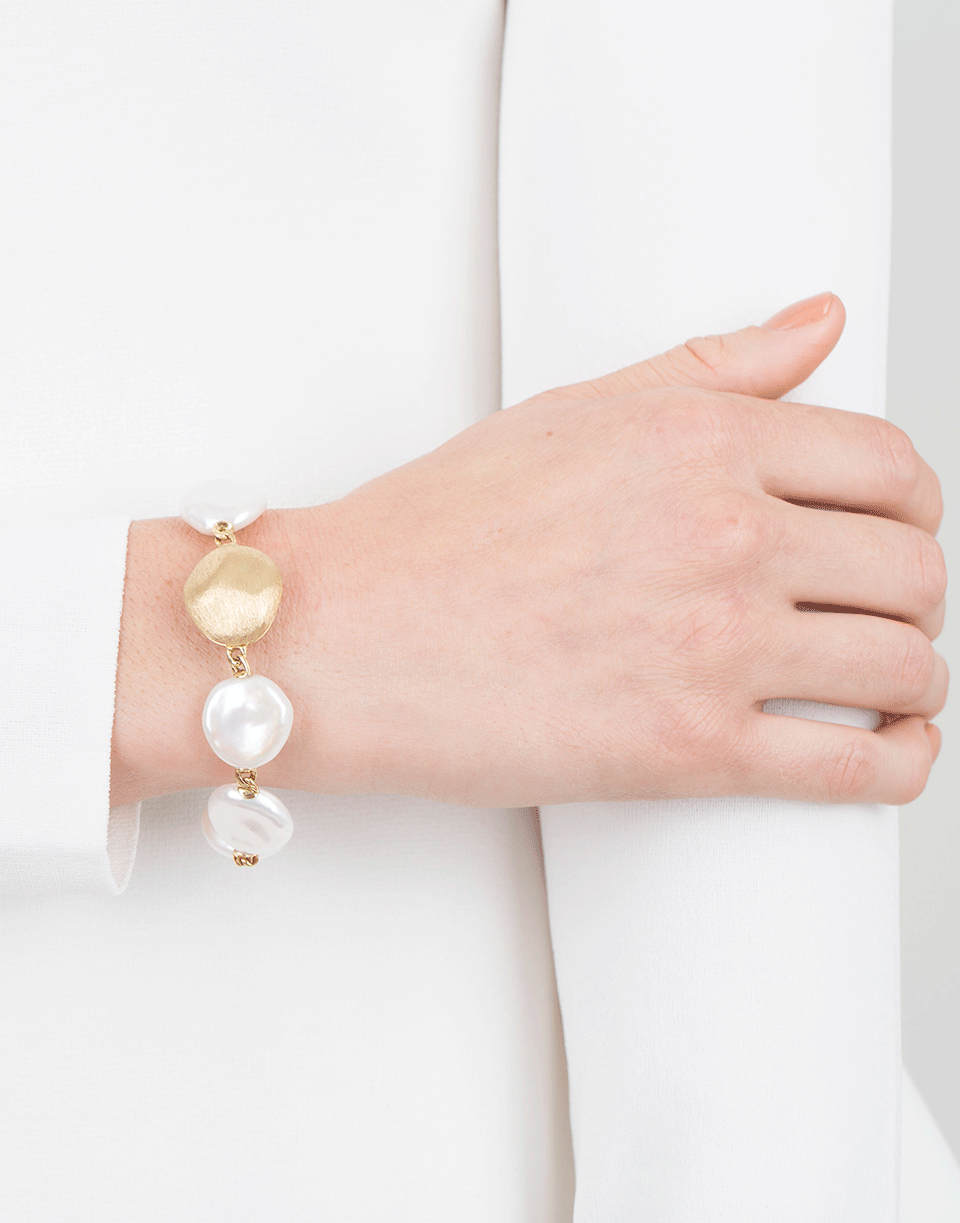 YVEL-White Keshi Fresh Water Pearl Bracelet-YLW GOLD