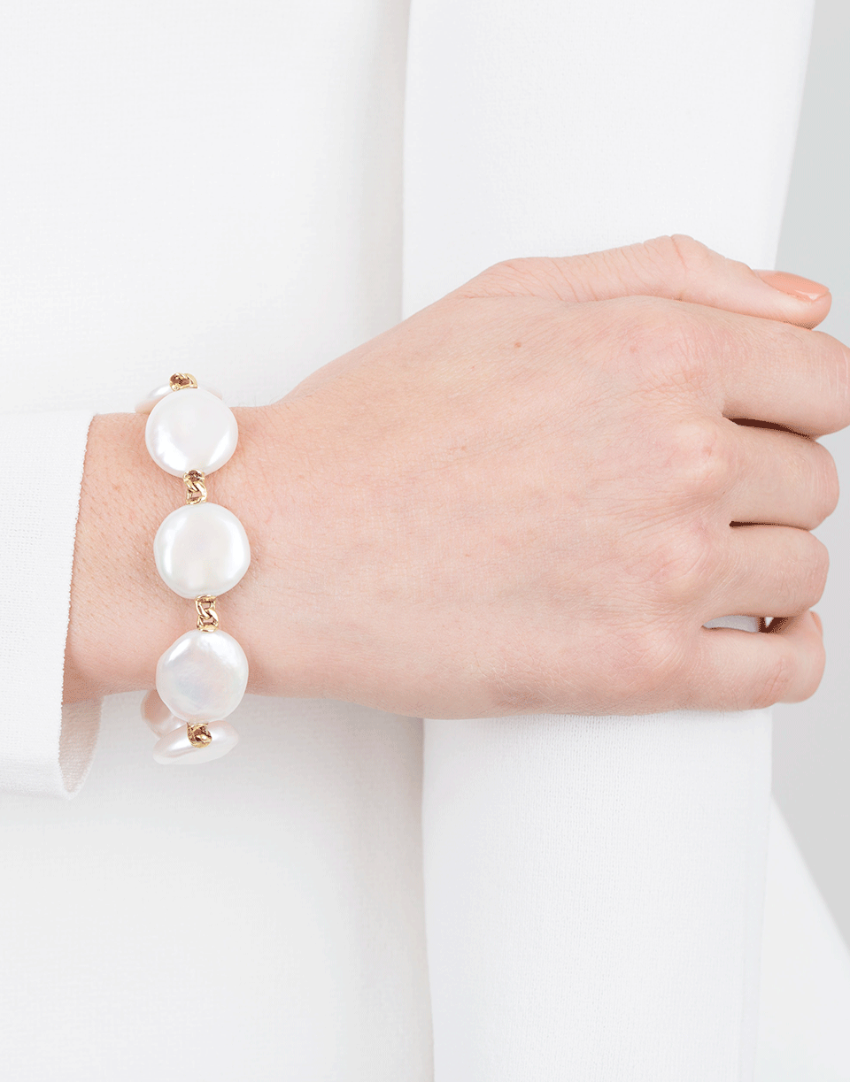 YVEL-White Keshi Fresh Water Pearl Bracelet-YLW GOLD