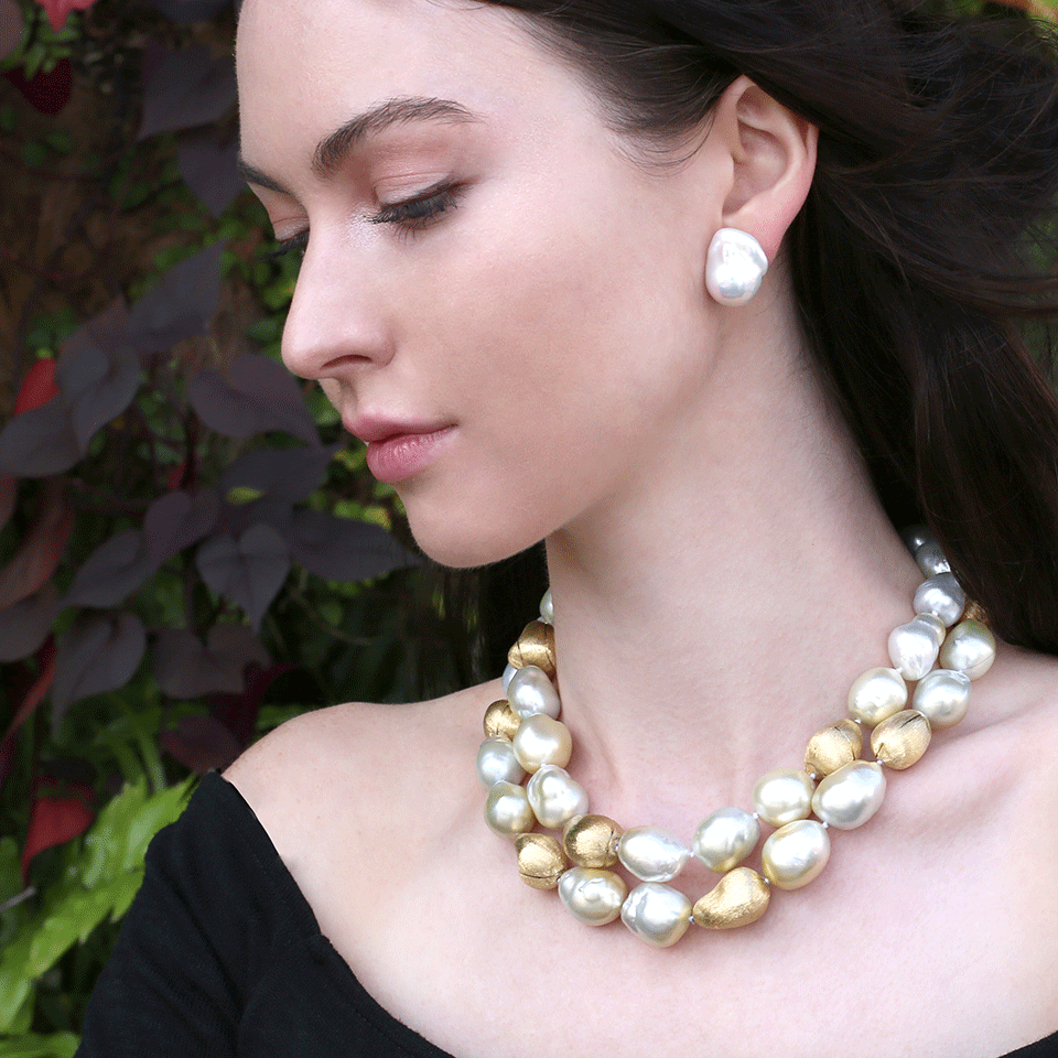 YVEL-Baroque Fresh Water Pearl Clip Earrings-YELLOW GOLD