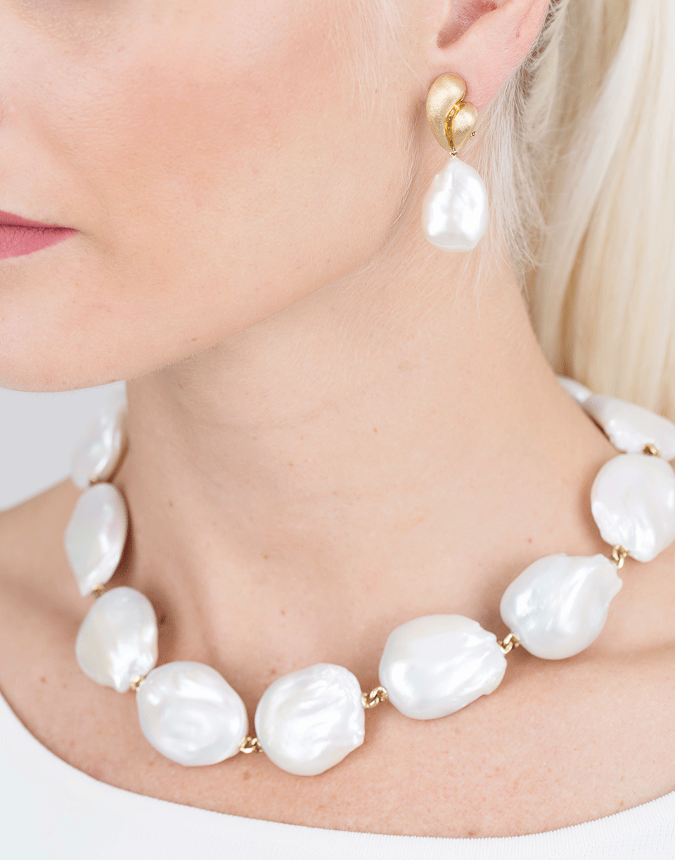 YVEL-White Baroque Freshwater Pearl Drop Earrings-YELLOW GOLD