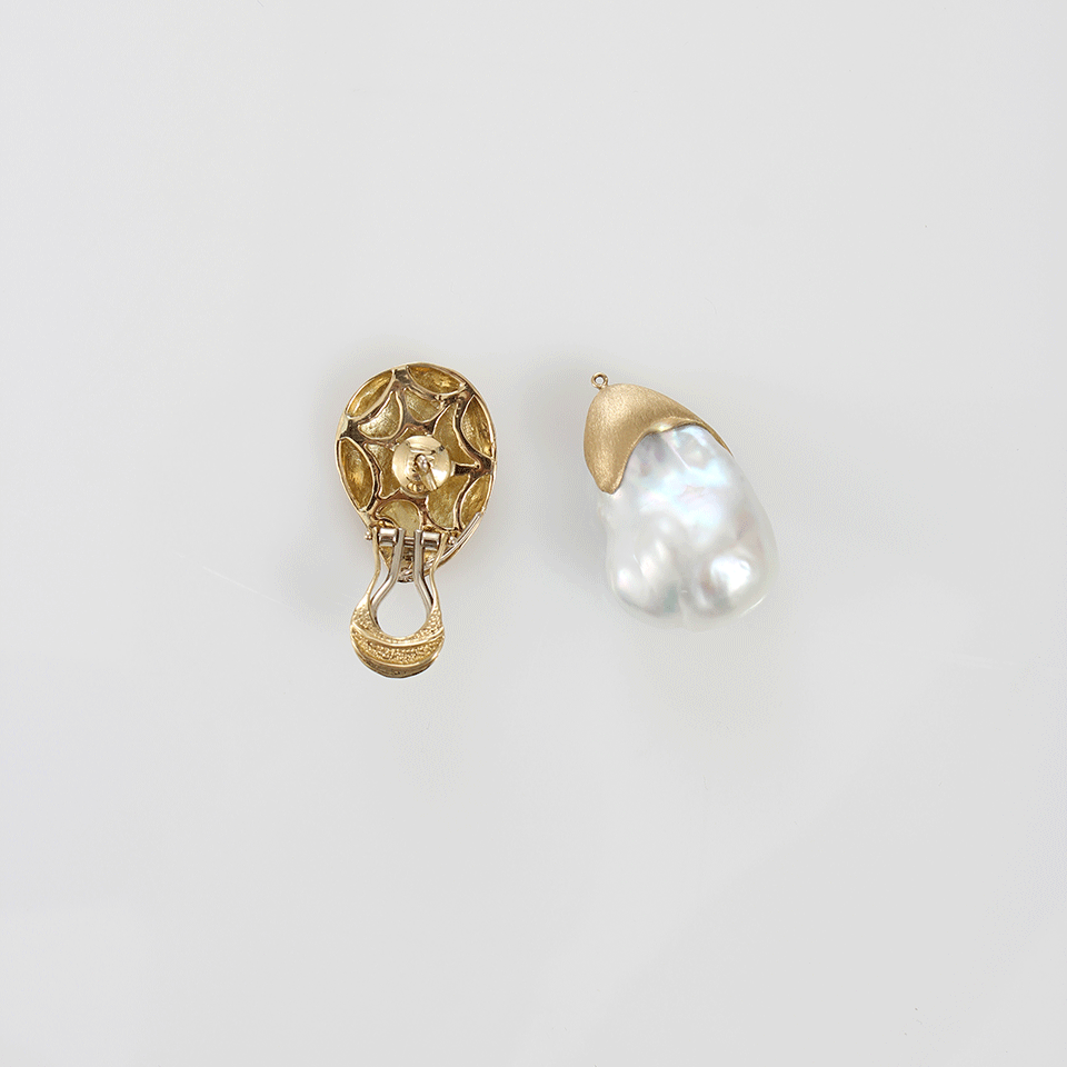 YVEL-White Baroque Freshwater Pearl Drop Earrings-YELLOW GOLD