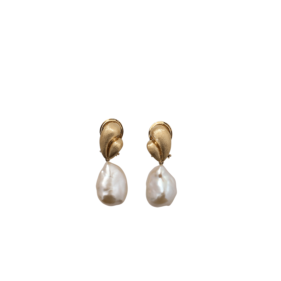 YVEL-White Baroque Freshwater Pearl Drop Earrings-YELLOW GOLD