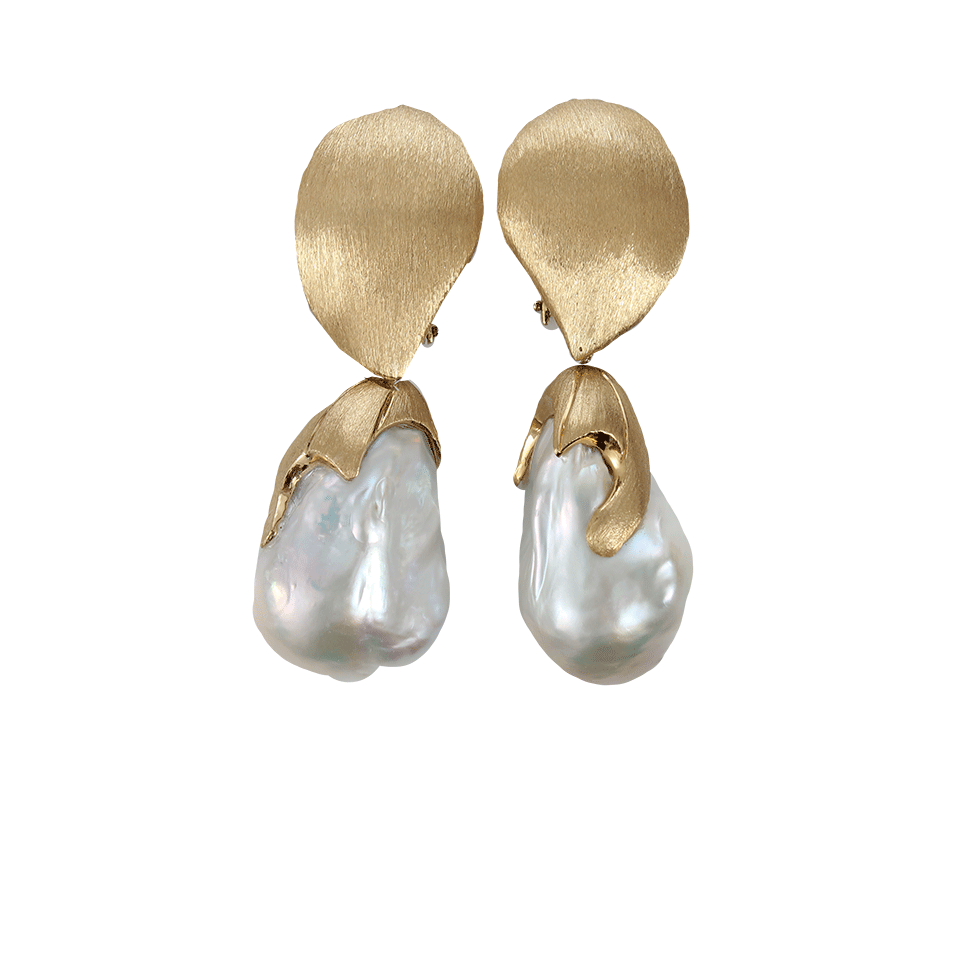 YVEL-White Baroque Freshwater Pearl Drop Earrings-YELLOW GOLD