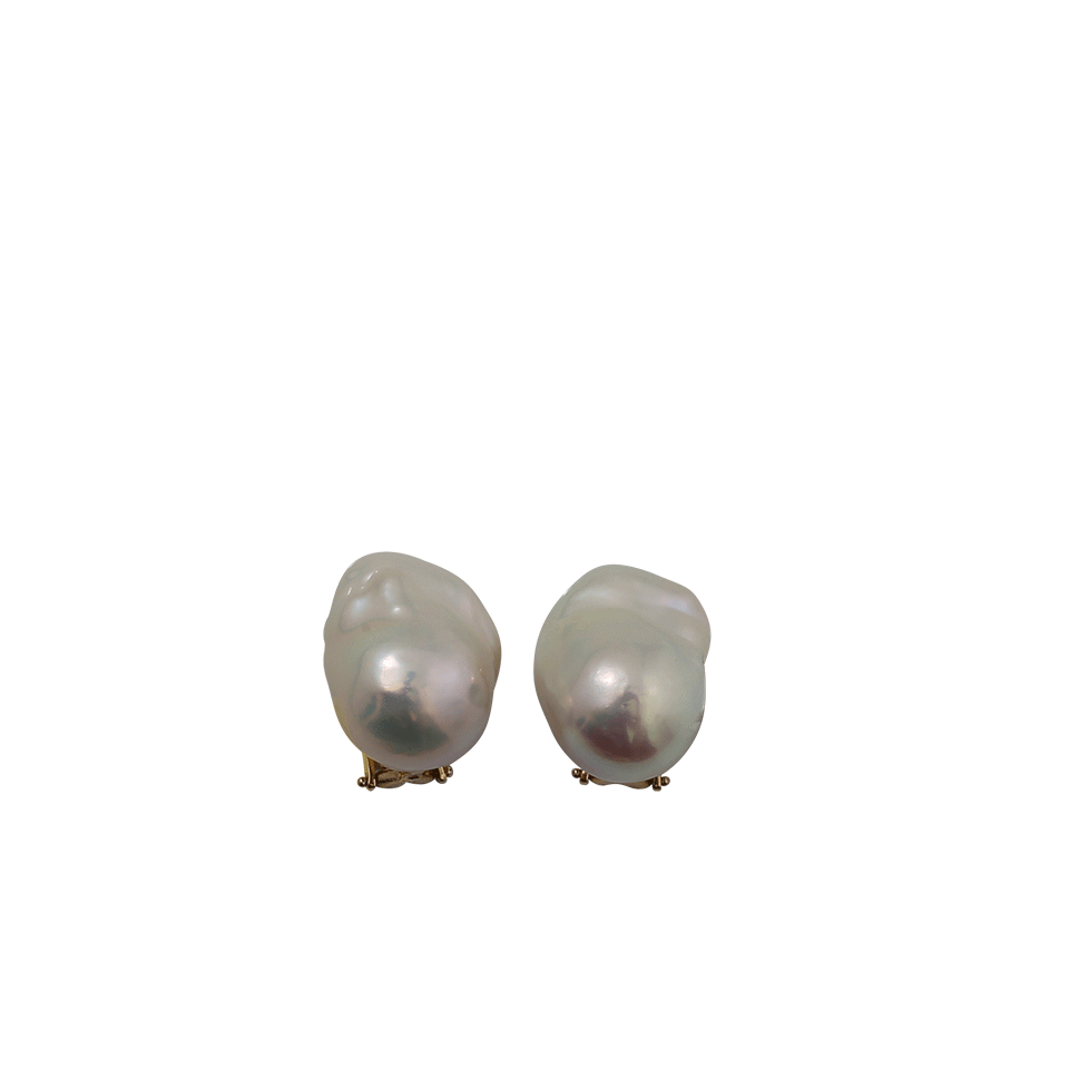 YVEL-White Baroque Freshwater Pearl Stud Earrings-YELLOW GOLD