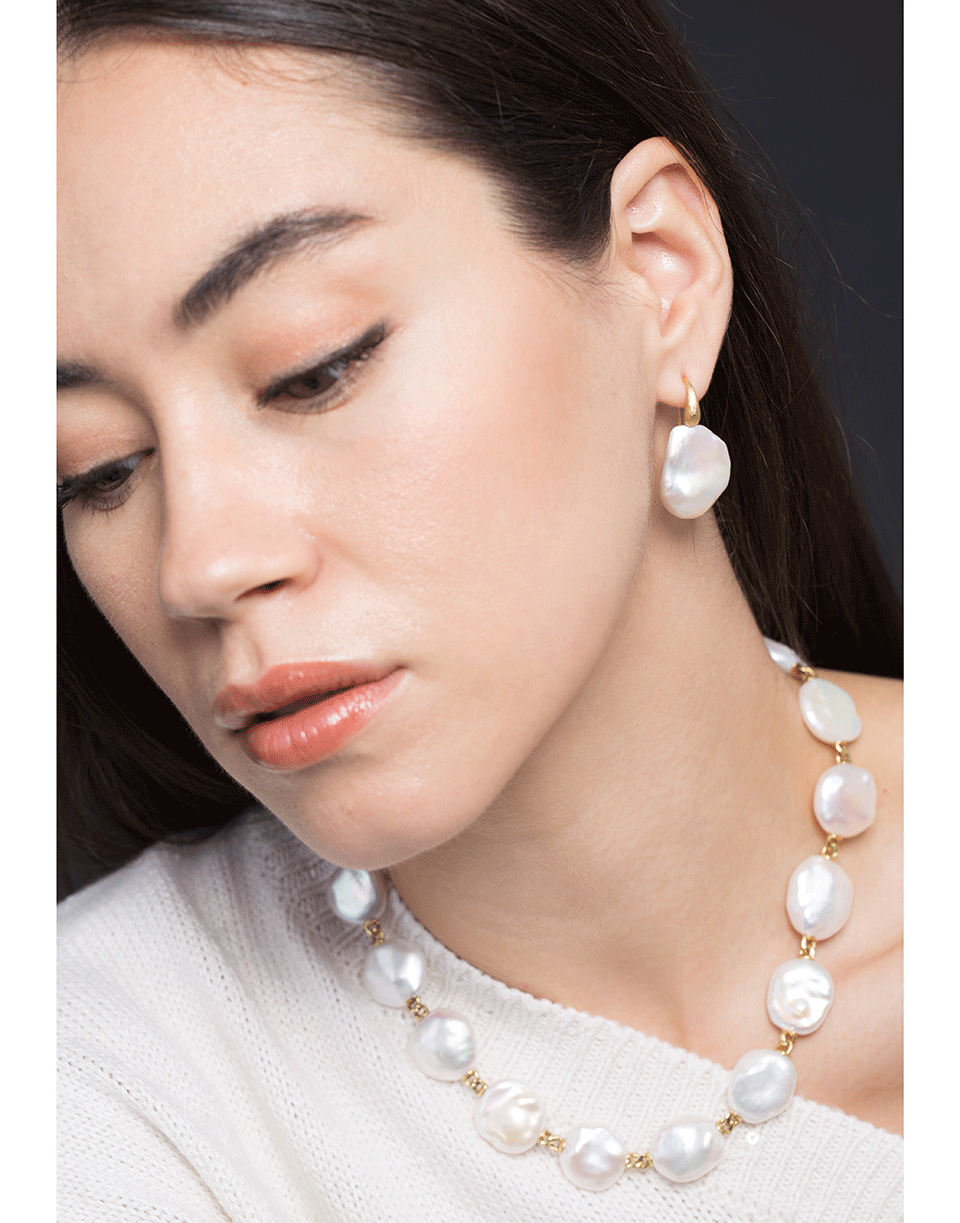 YVEL-White Baroque Fresh Water Pearl Earrings-YLW GOLD