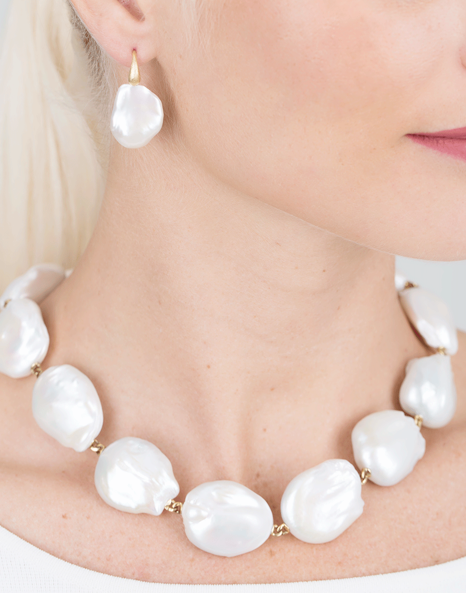 YVEL-White Baroque Fresh Water Pearl Earrings-YLW GOLD