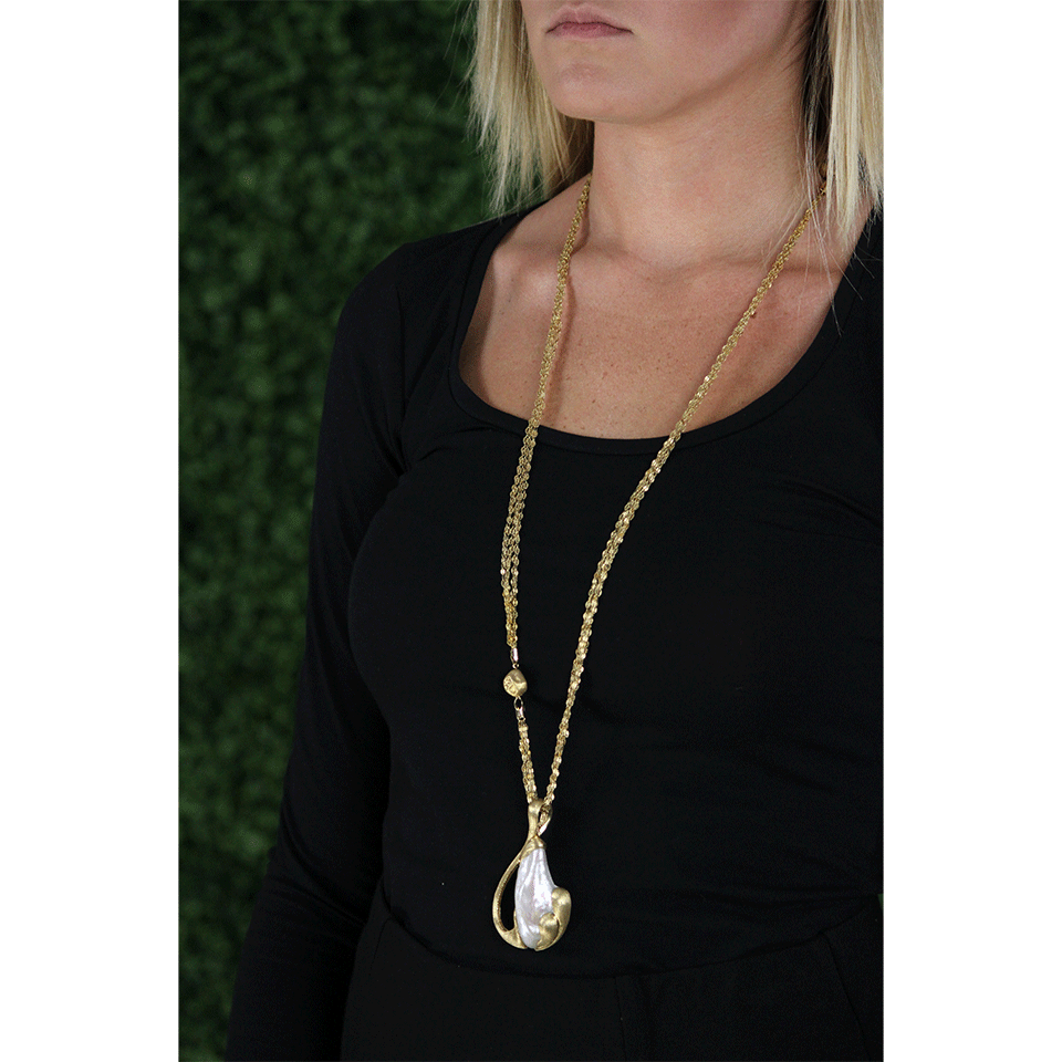 YVEL-Freshwater Pearl Pendant Necklace-YELLOW GOLD