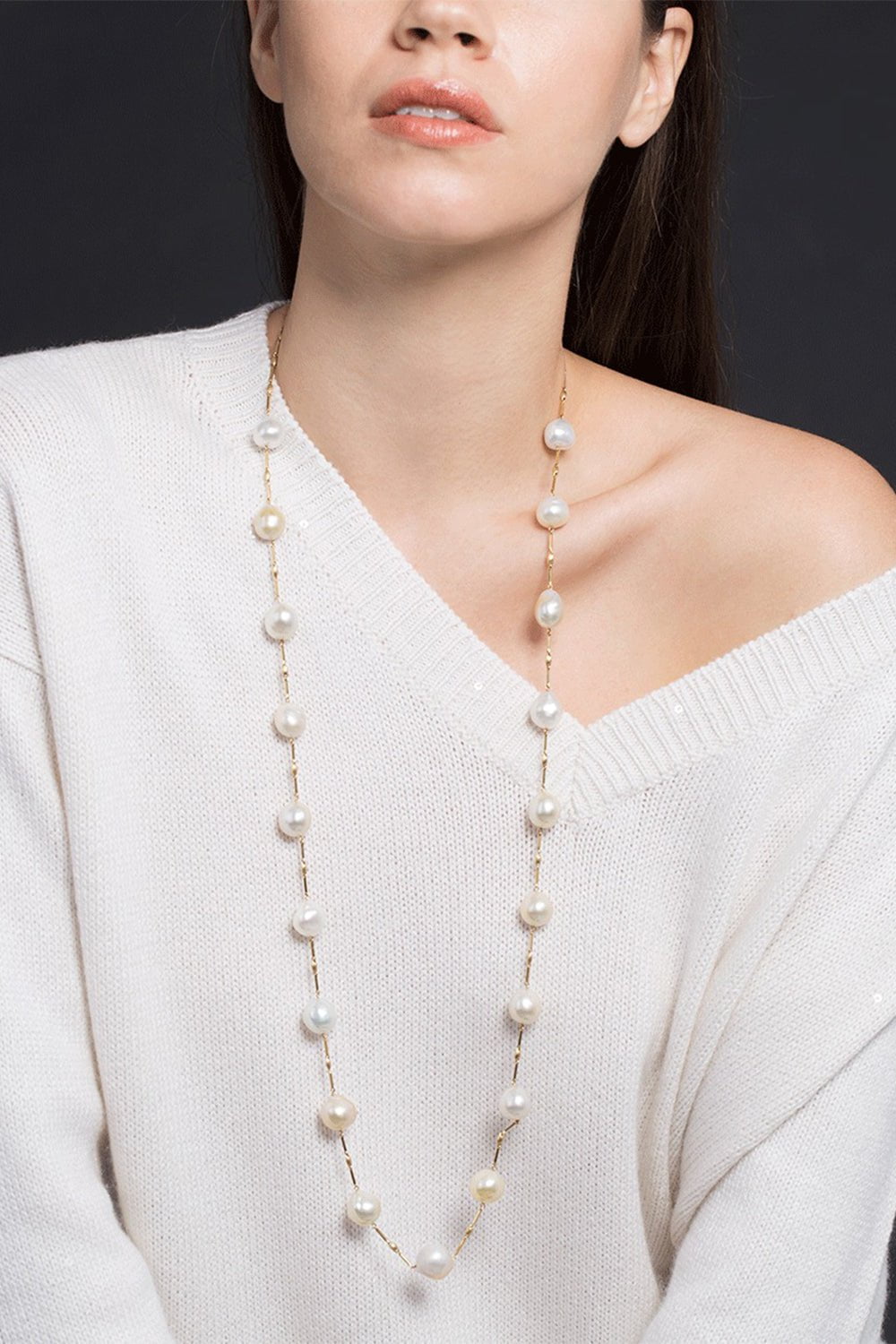 YVEL-South Sea Pearl Station Necklace-YELLOW GOLD