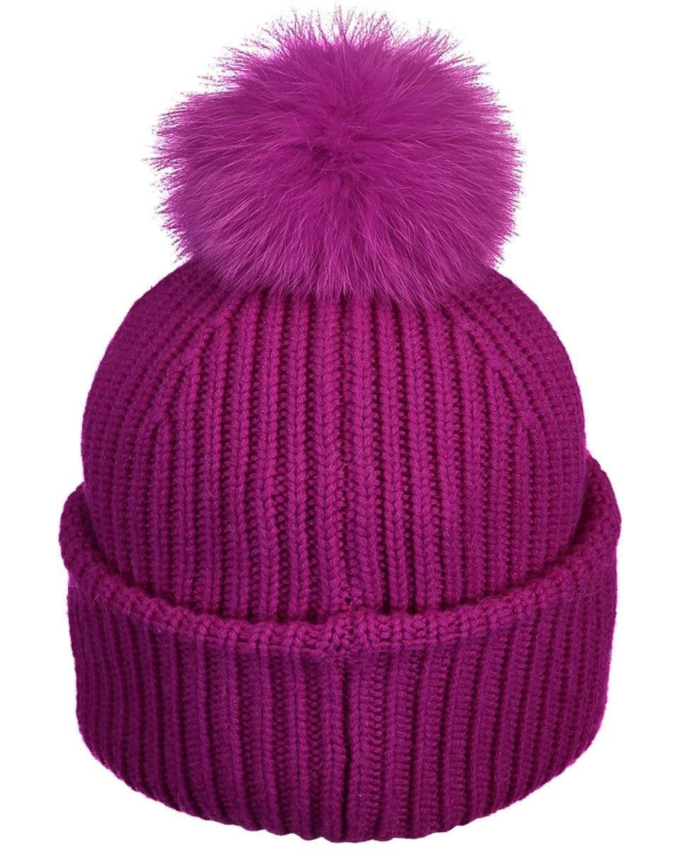 YVES SALOMON-Fox Pompom Knit Hat - Bougainvilliers-BOUGAIN