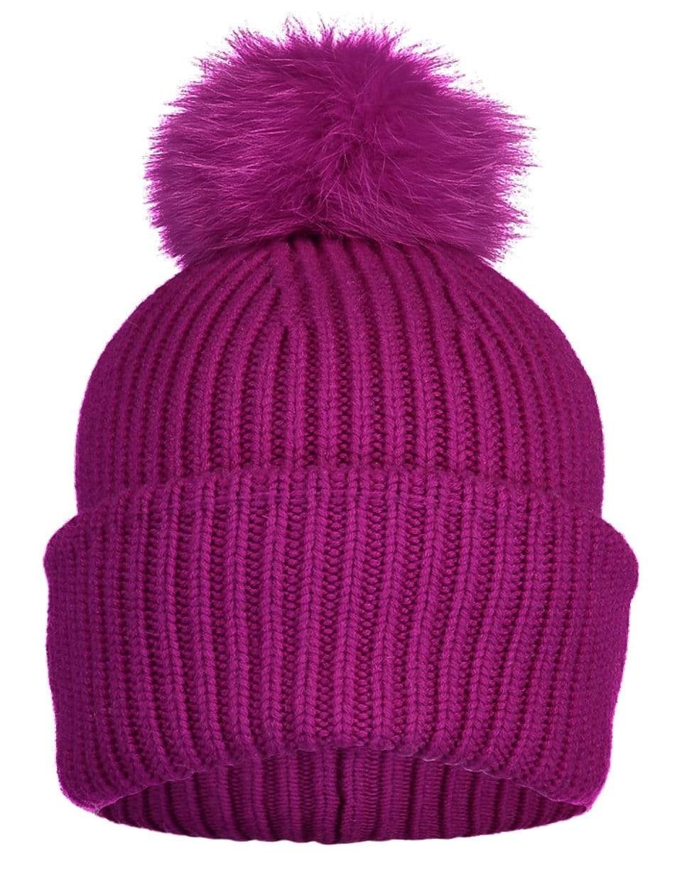 YVES SALOMON-Fox Pompom Knit Hat - Bougainvilliers-BOUGAIN