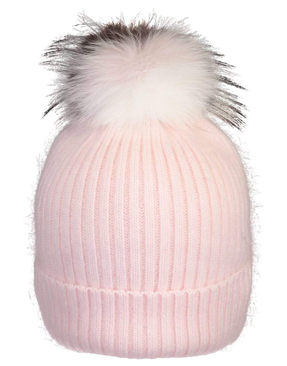 YVES SALOMON-Fox Pompom Knit Hat - Eau De Rose-EAU DE R