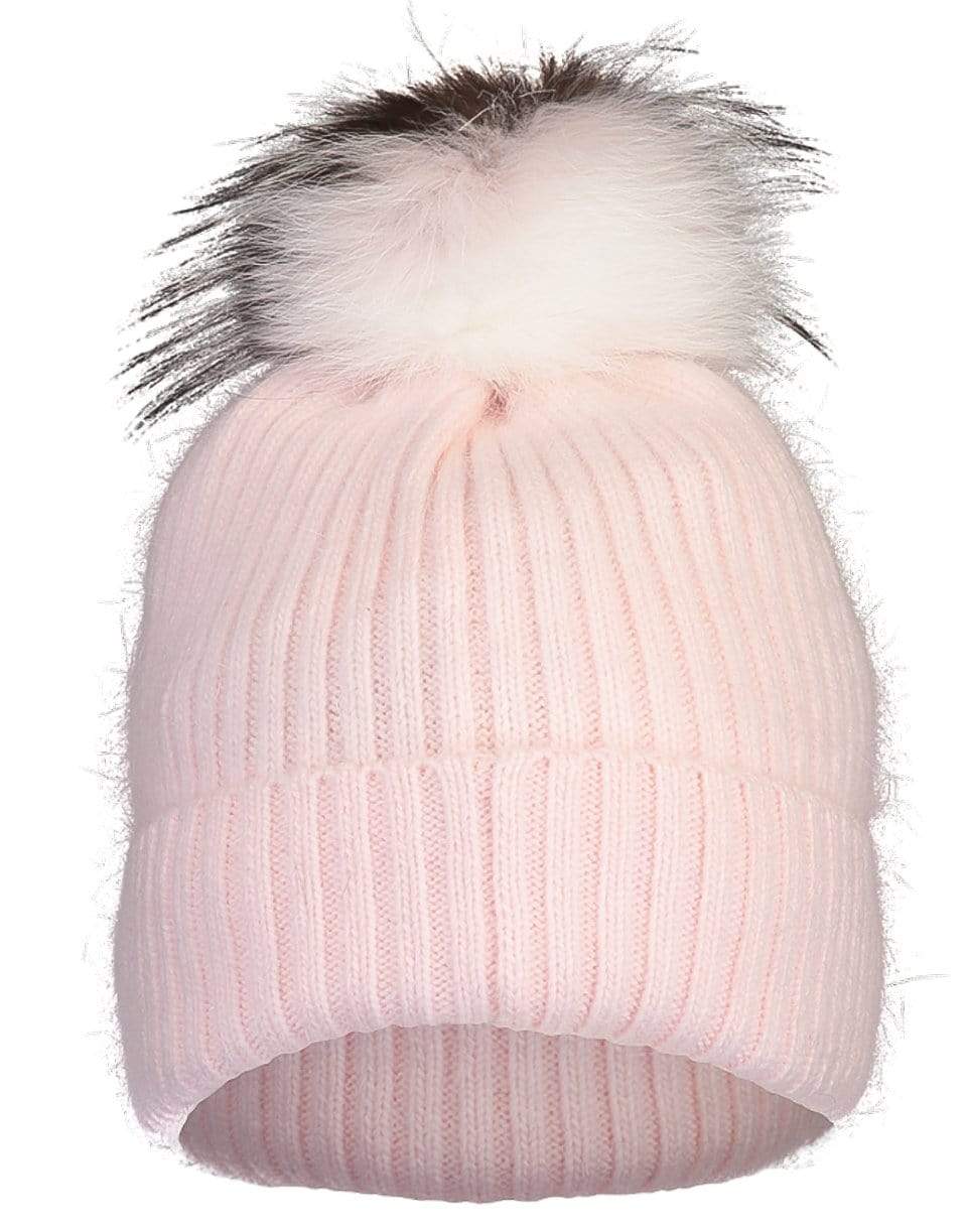 YVES SALOMON-Fox Pompom Knit Hat - Eau De Rose-EAU DE R