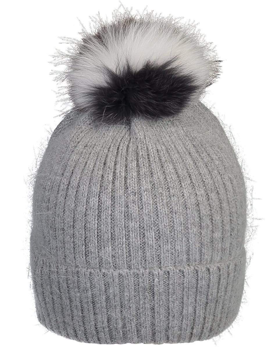 YVES SALOMON-Fox Pompom Knit Hat - Gris-GRIS