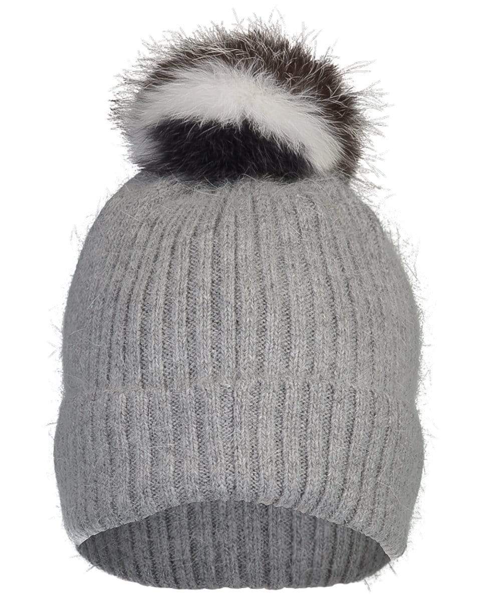 YVES SALOMON-Fox Pompom Knit Hat - Gris-GRIS