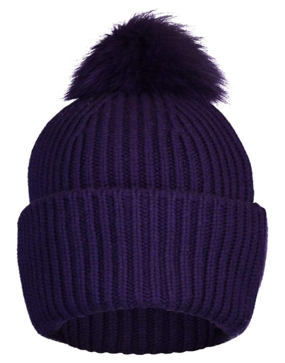 YVES SALOMON-Fox Pompom Knit Hat - Prince-PRINCE