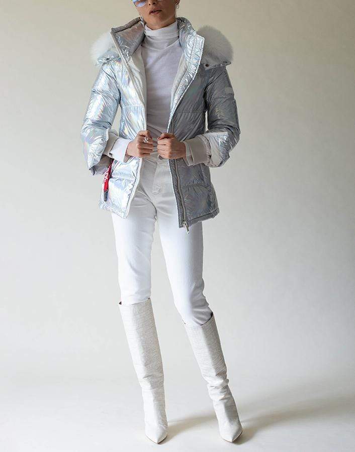 YVES SALOMON-Fur Trim Holographic Jacket-