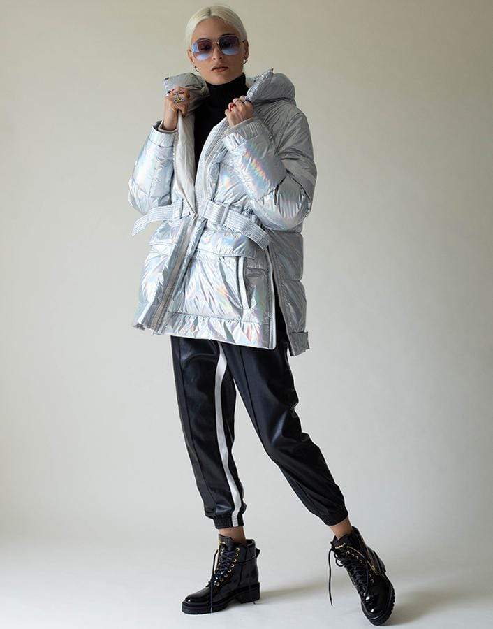 YVES SALOMON-Front Zip Holographic Jacket-