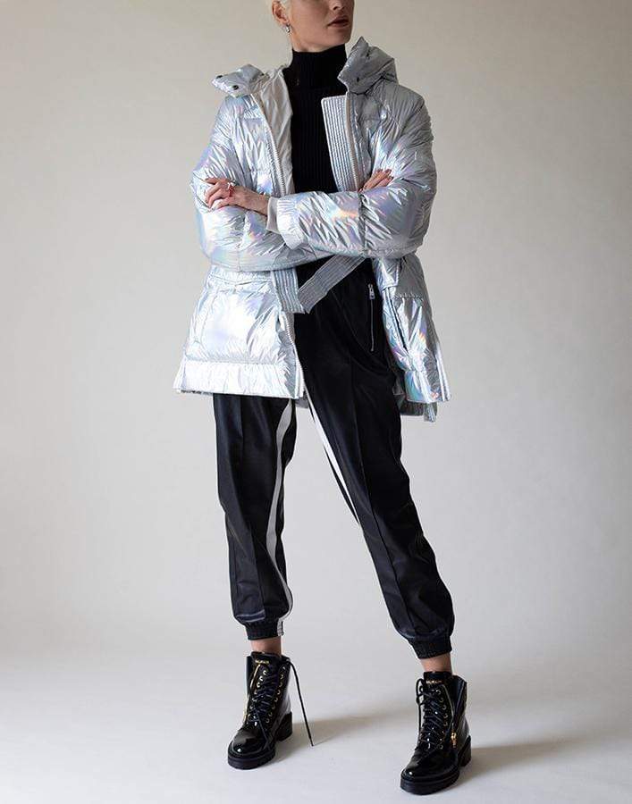 YVES SALOMON-Front Zip Holographic Jacket-