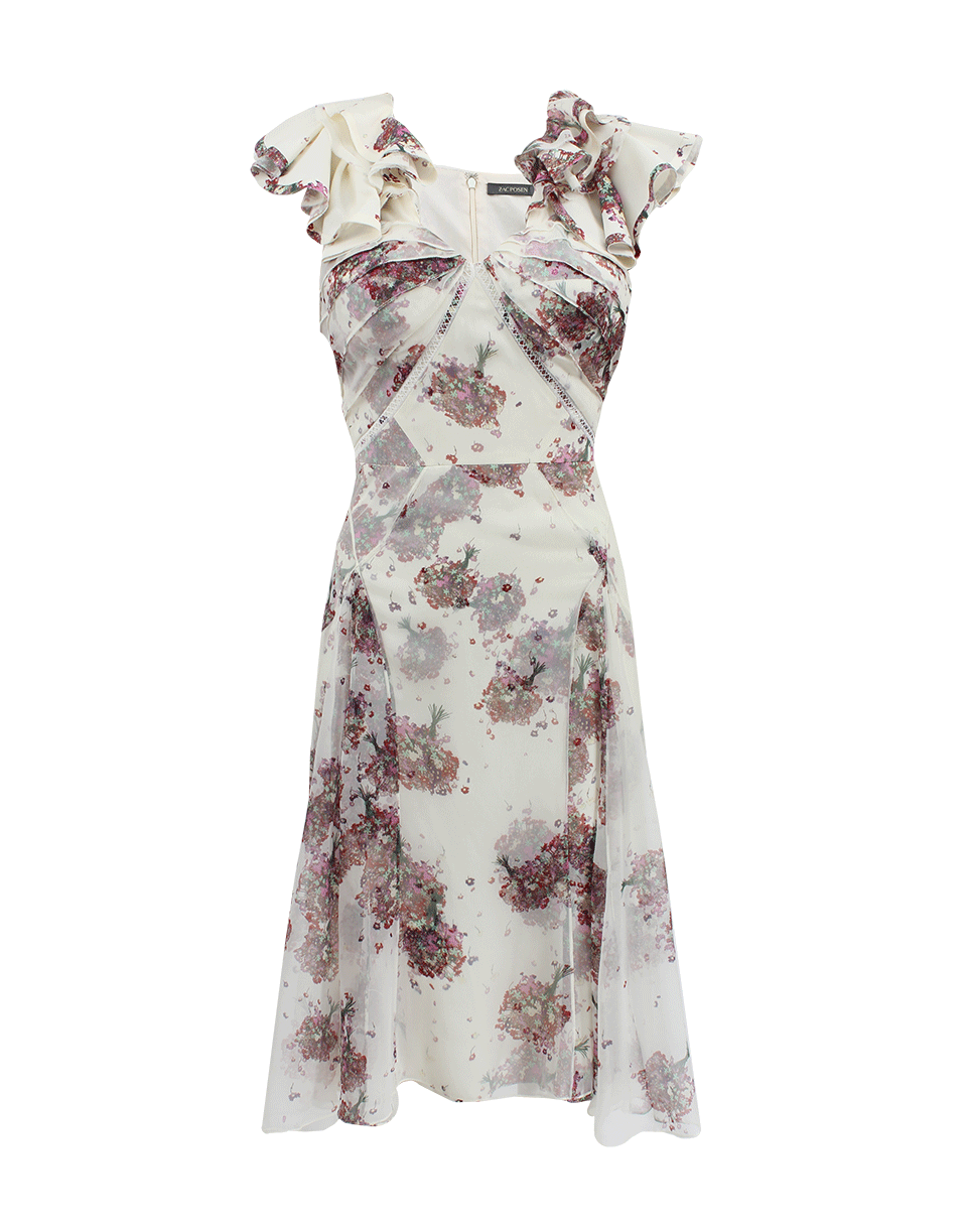ZAC POSEN-Short Sleeve Print Dress-IVORY