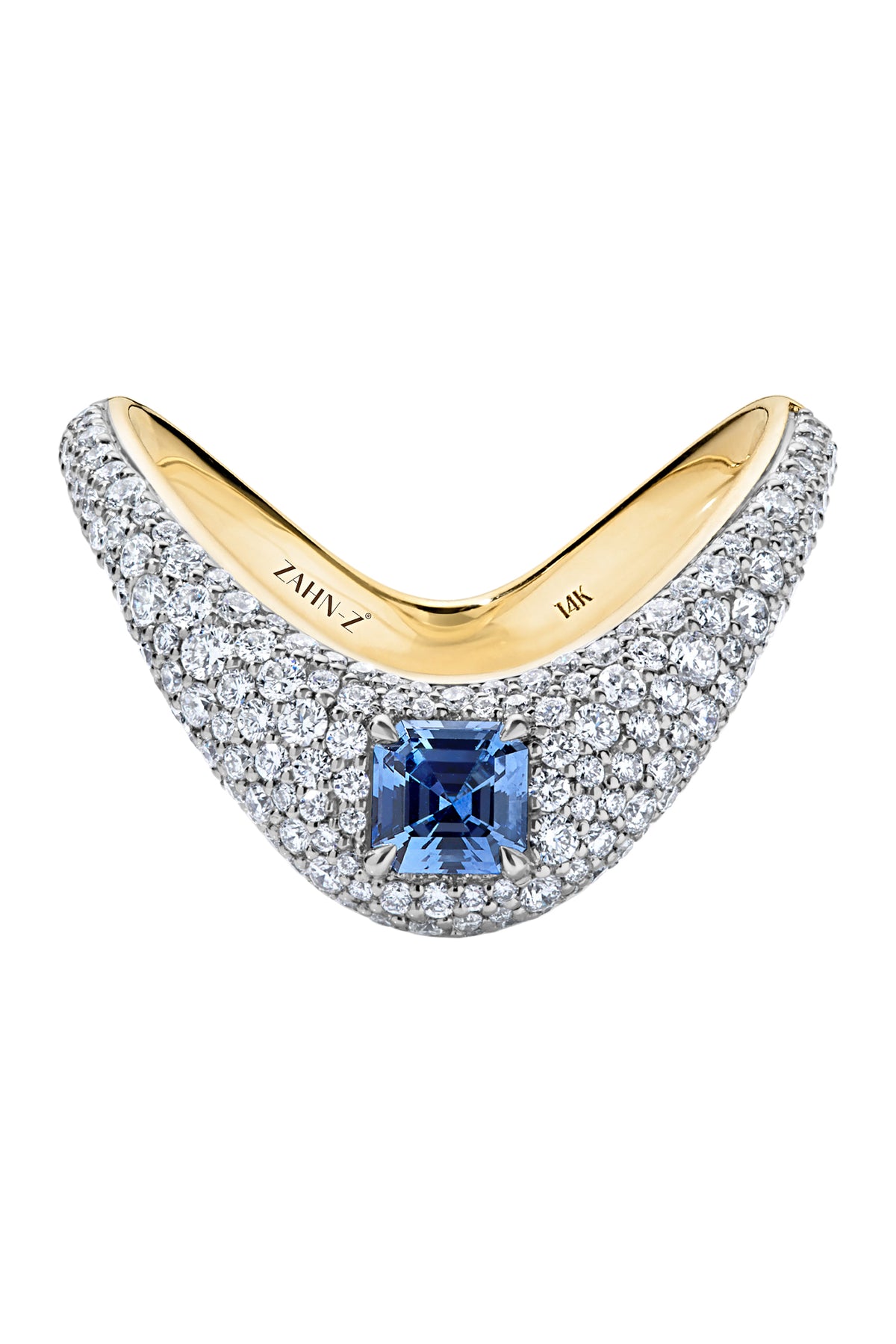 Diamond Blue Sapphire Pave Ring-YELLOW GOLD-6.5-JEWELRYFINE JEWELRING-ZAHN-Z