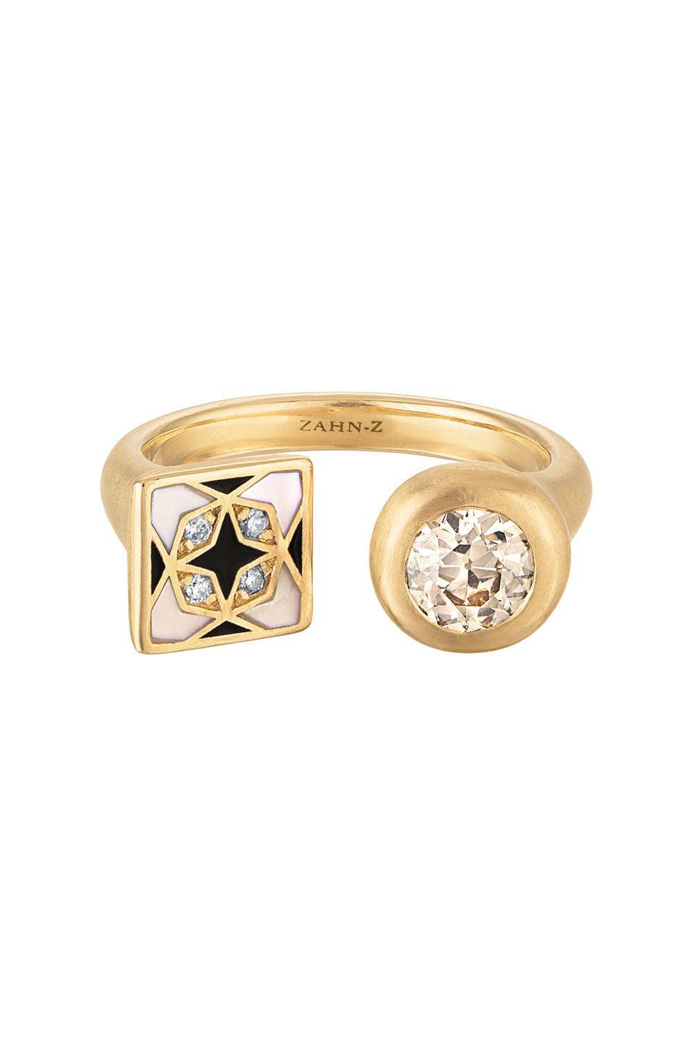 Pearl Diamond Black Sadaf And I Open Ring-YELLOW GOLD-6.5-JEWELRYFINE JEWELRING-ZAHN-Z