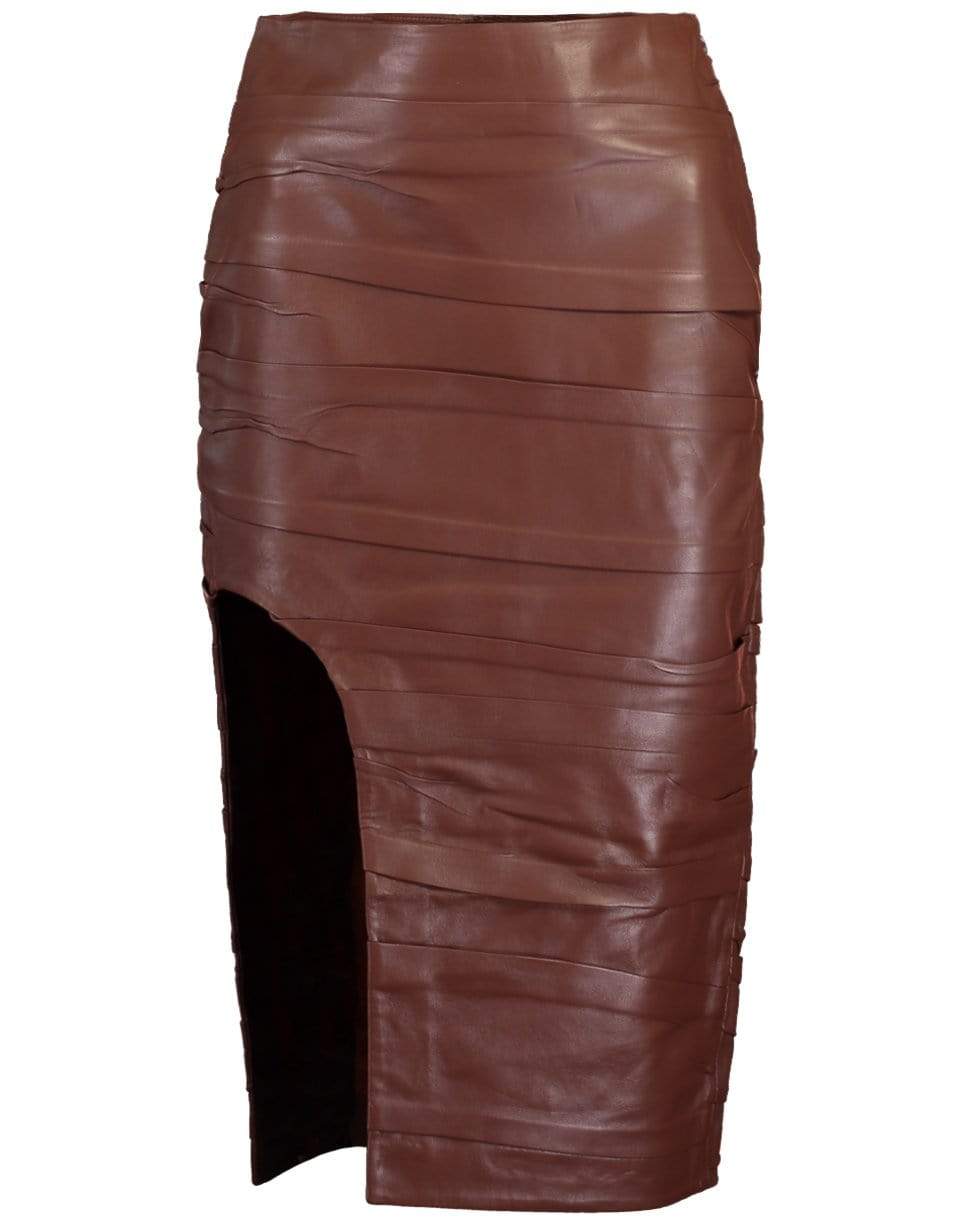 ZEYNEP ARCAY-Rouched Midi Leather Skirt-