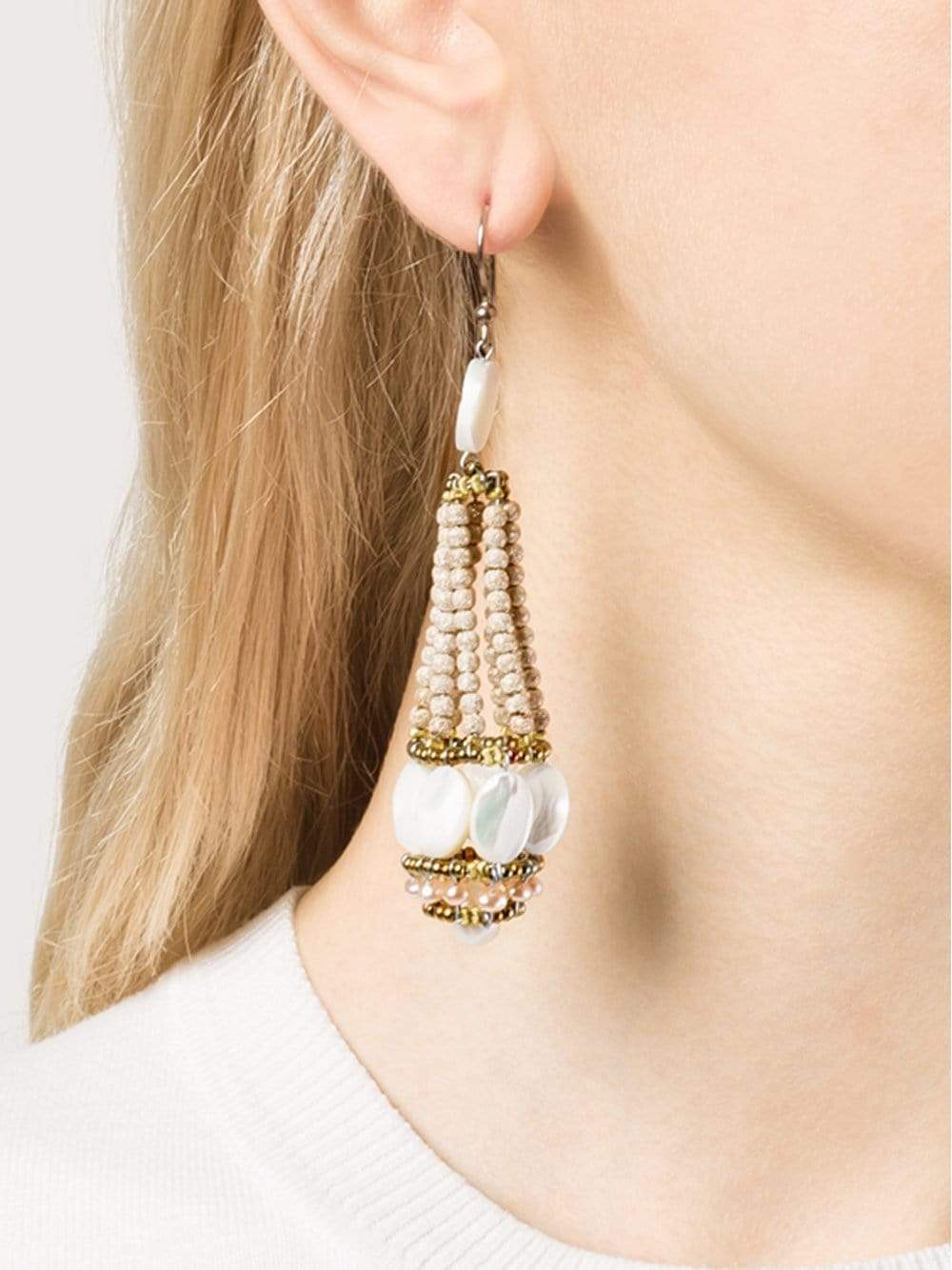 ZIIO-Swing White Tassel Earrings-PEARL