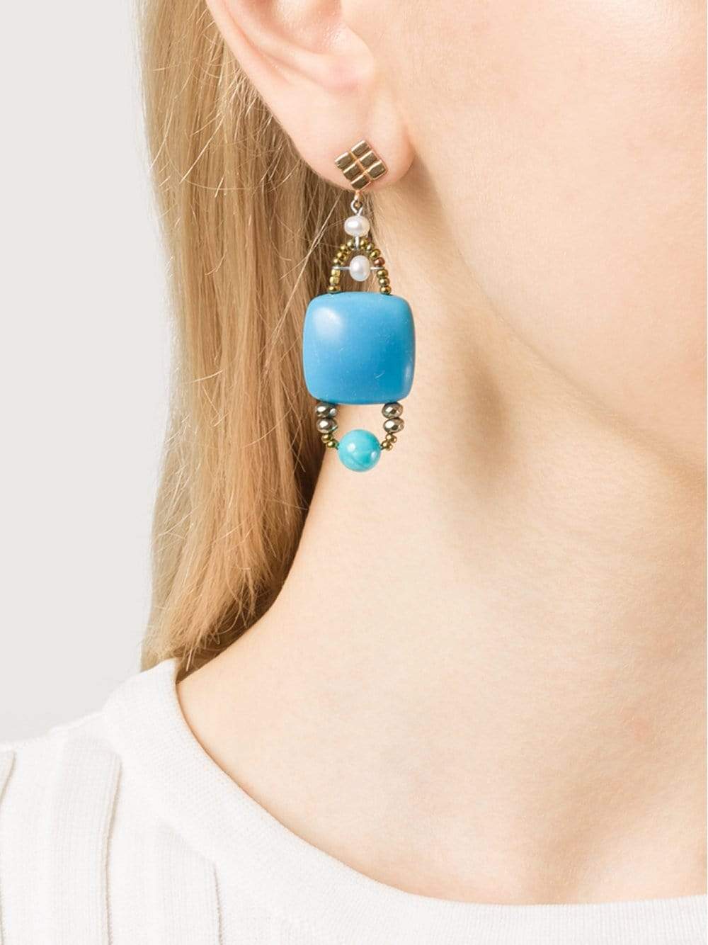 ZIIO-Armonia Pyrite Stone And Bead Earrings-TURQ