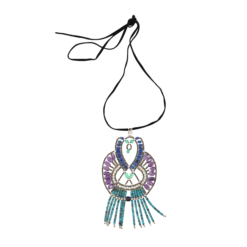 ZIIO-Pendant Seduction Fringe Tie Necklace-TURQ