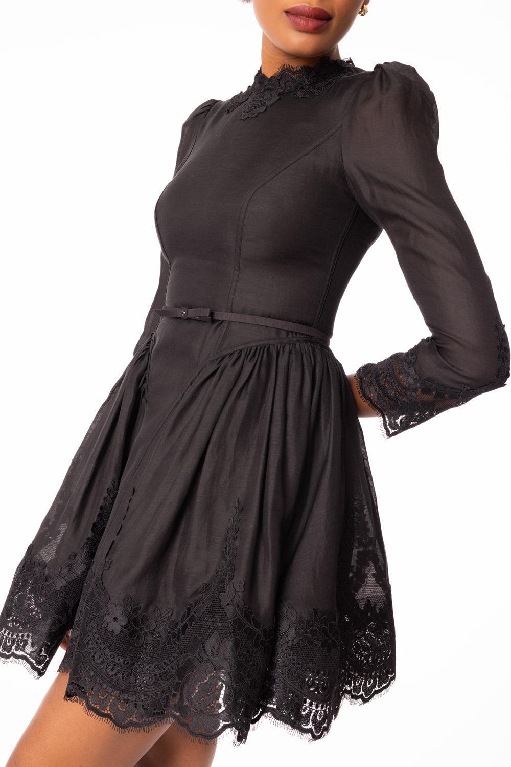 Hypnotic Lace Trim Mini Dress-BLACK-1-CLOTHINGDRESSCASUAL-ZIMMERMANN