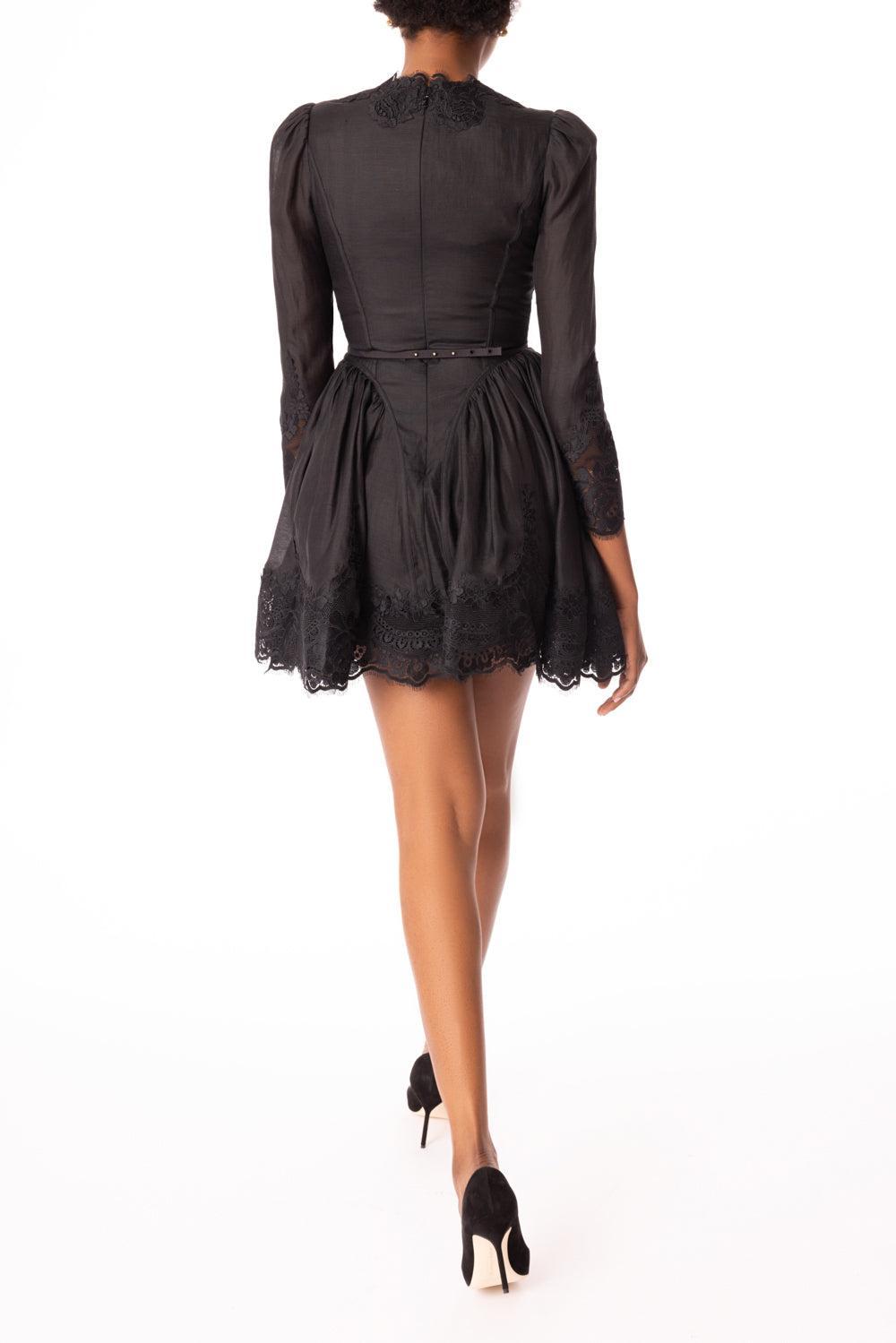 Hypnotic Lace Trim Mini Dress-BLACK-1-CLOTHINGDRESSCASUAL-ZIMMERMANN