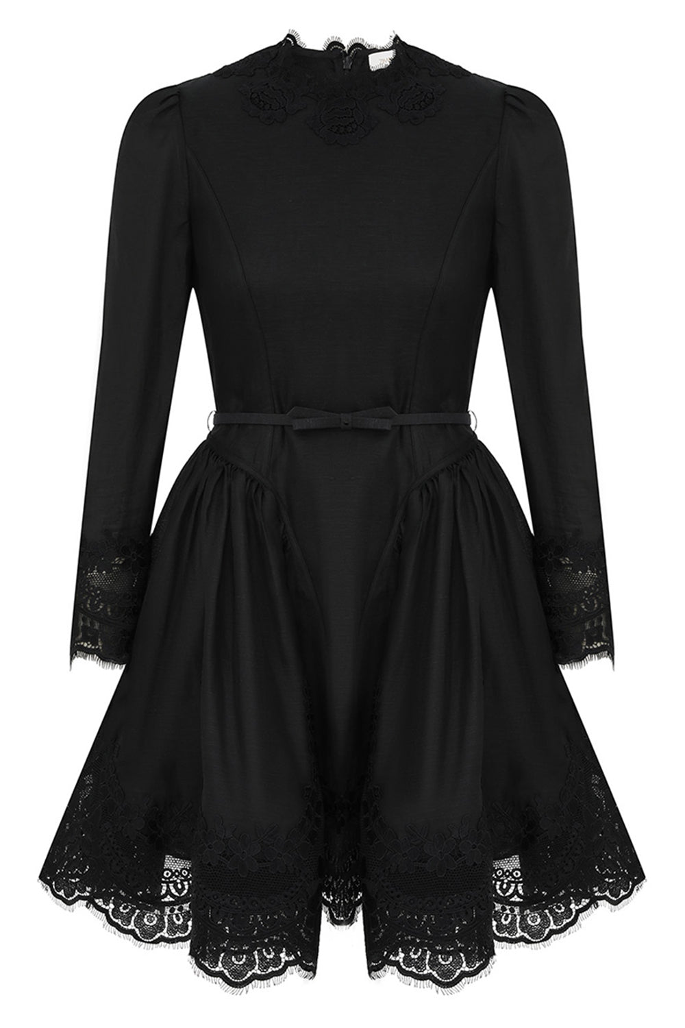 Hypnotic Lace Trim Mini Dress-BLACK-1-CLOTHINGDRESSCASUAL-ZIMMERMANN