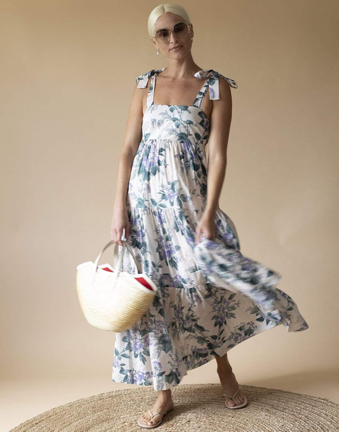 ZIMMERMANN-Cassia Tie Shoulder Midi Dress-