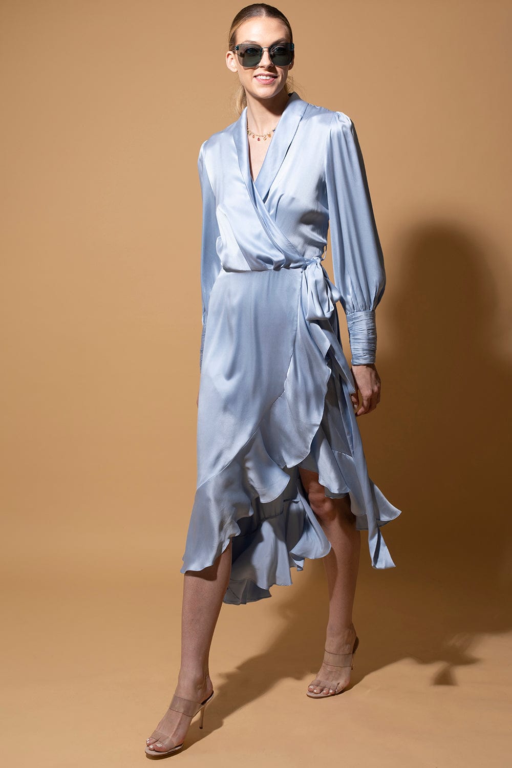 ZIMMERMANN-Silk Wrap Midi Dress - Pale Blue-