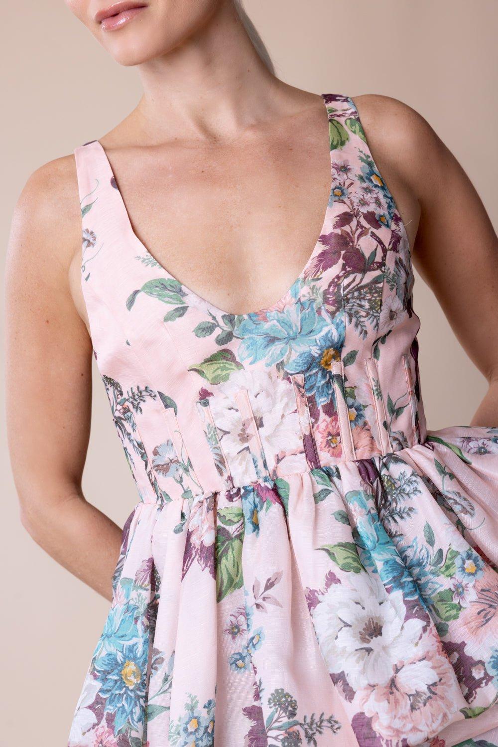 ZIMMERMANN-Matchmaker Drape Mini Dress-PINK BARKCLOTH