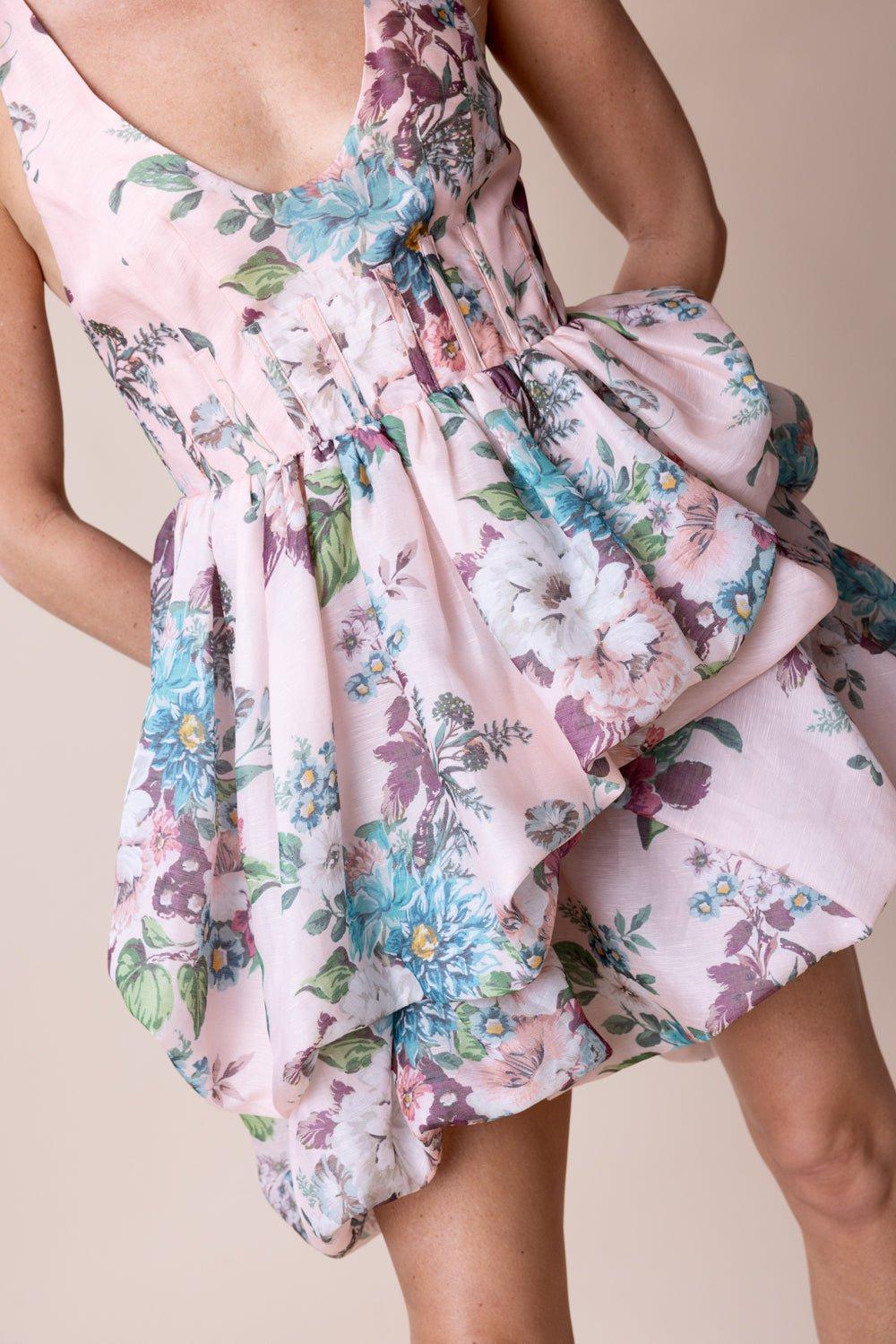 ZIMMERMANN-Matchmaker Drape Mini Dress-PINK BARKCLOTH