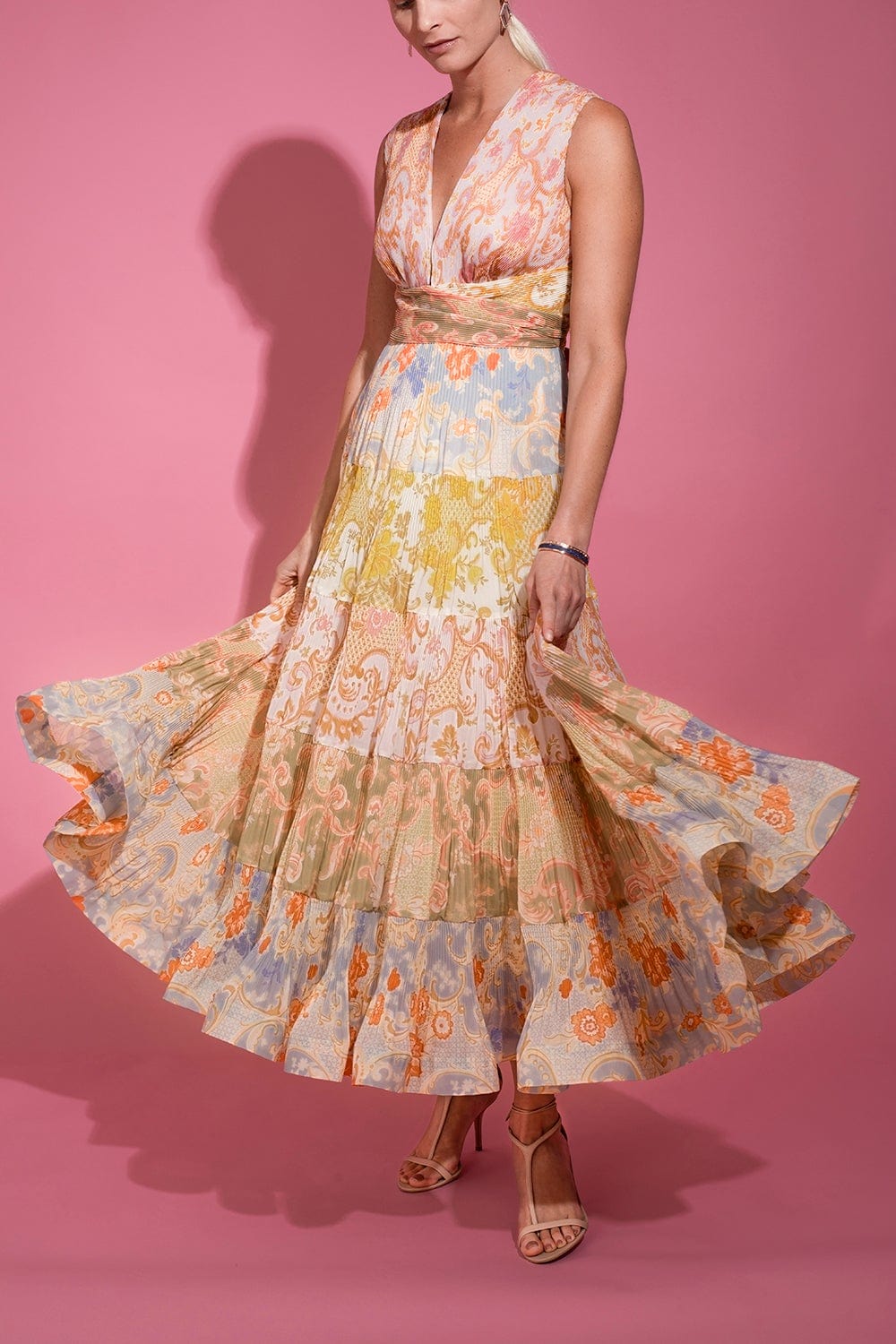 ZIMMERMANN-Postcard Pleated Midi Dress-