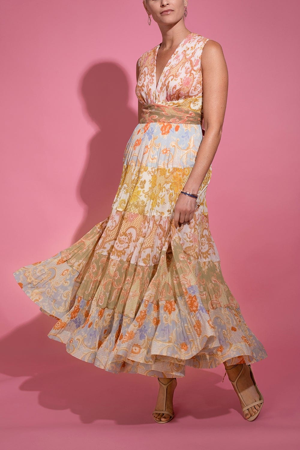ZIMMERMANN-Postcard Pleated Midi Dress-