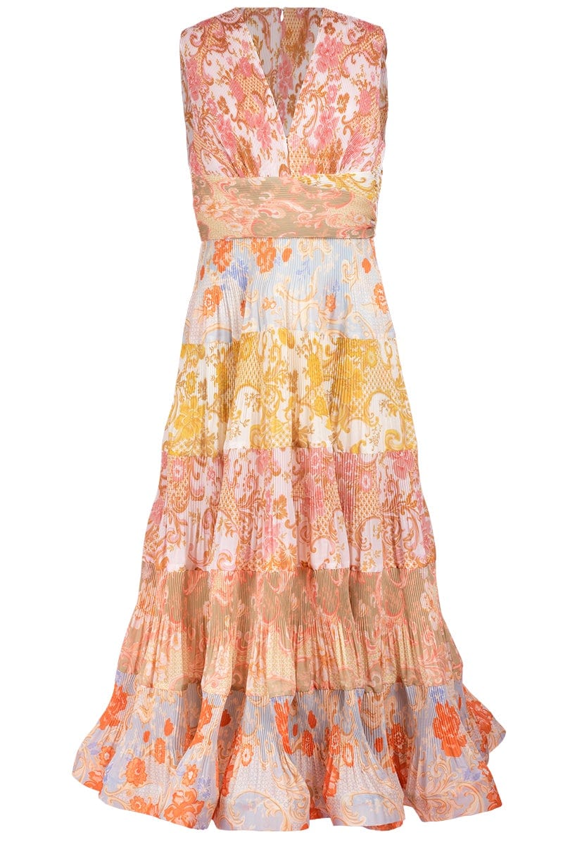 ZIMMERMANN-Postcard Pleated Midi Dress-