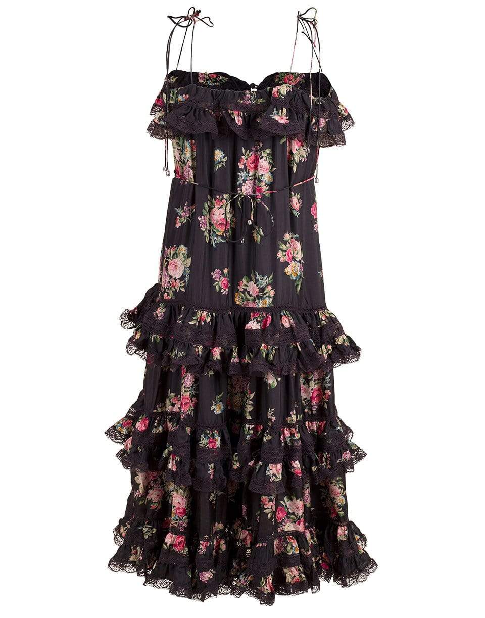 ZIMMERMANN-Honour Silk Tiered Tie Dress-BLACK