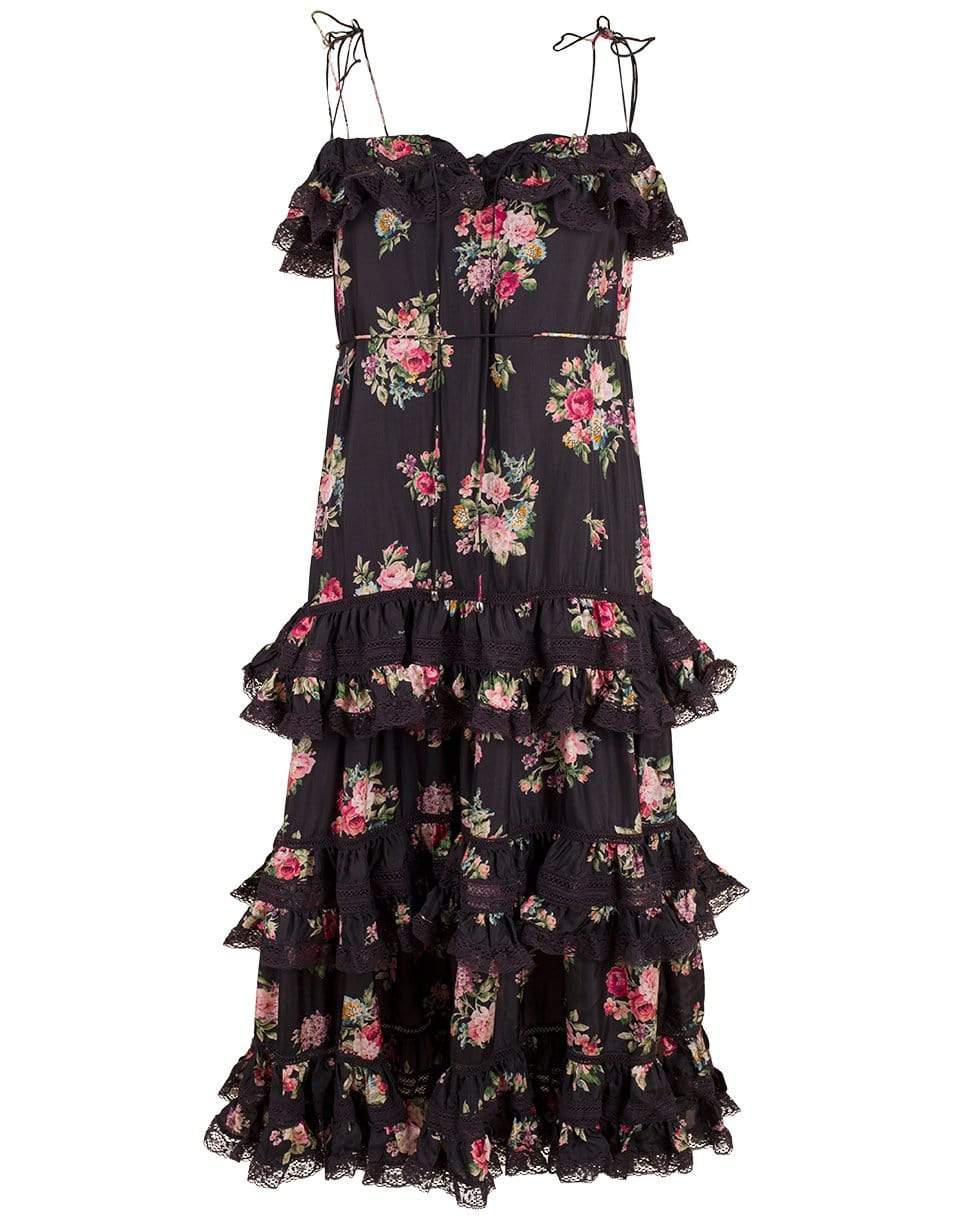 ZIMMERMANN-Honour Silk Tiered Tie Dress-BLACK